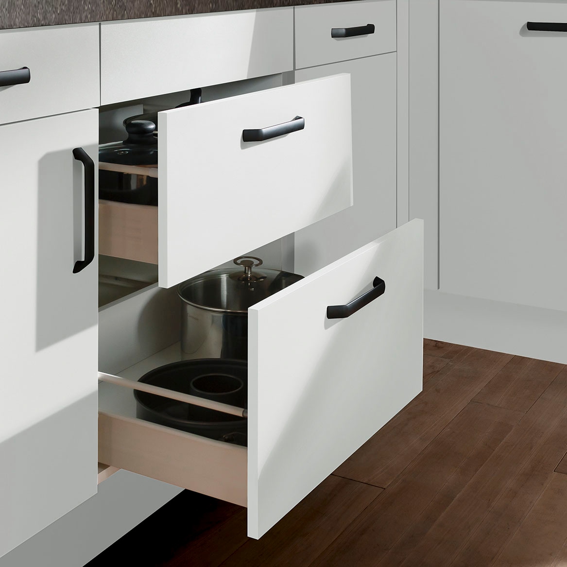 wiho Küchen Winkelküche »"Simi", mit verstellbaren Füßen, wahlweise mit E-Geräten«, Soft-Close-Funktion in Schubkästen & Auszügen, Stellbreite 315/175 cm