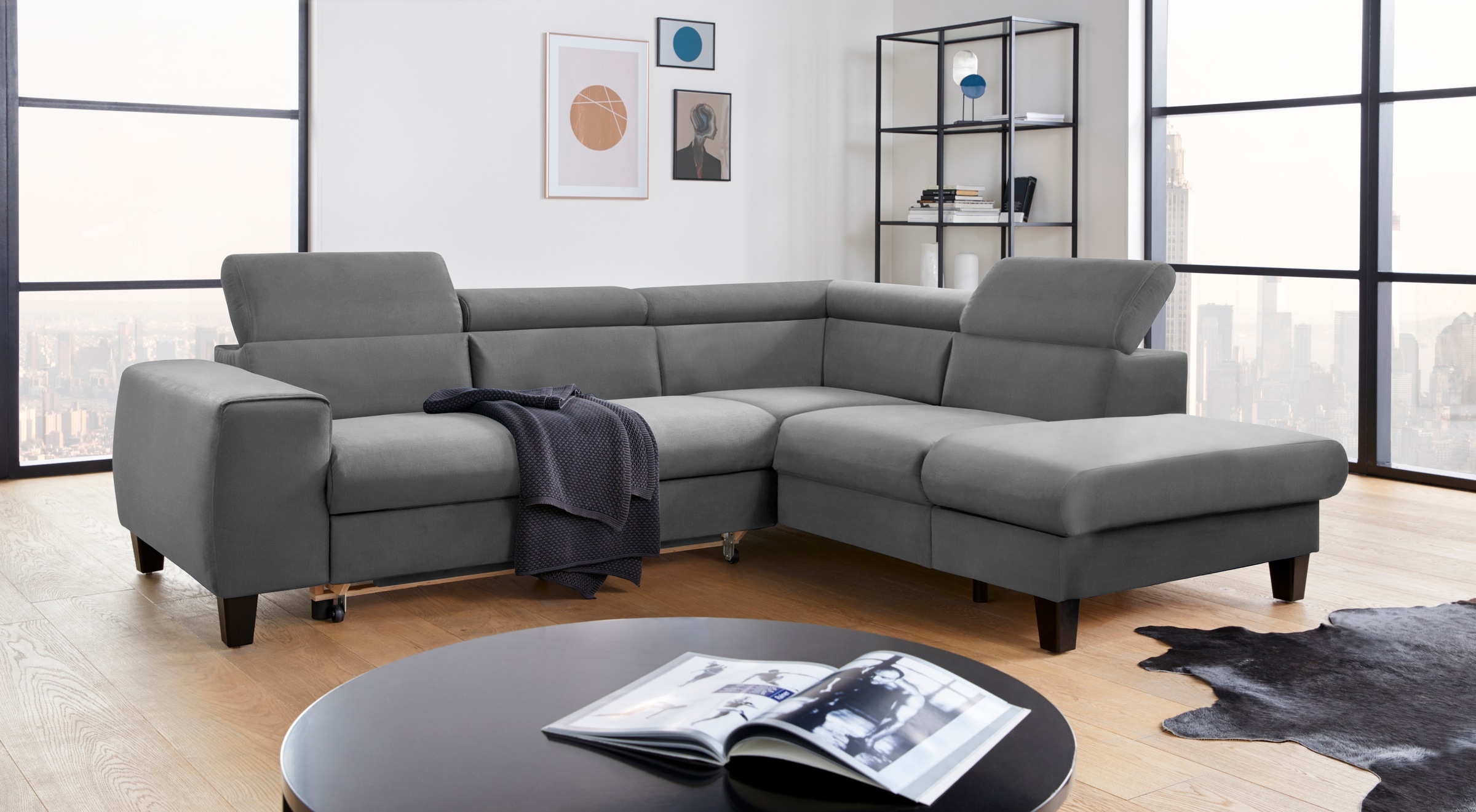 COTTA Ecksofa »Morven L-Form mit Kopfteilverstellung«, wahlweise mit Bettfunktion, Bettkasten & Wireless-Charger