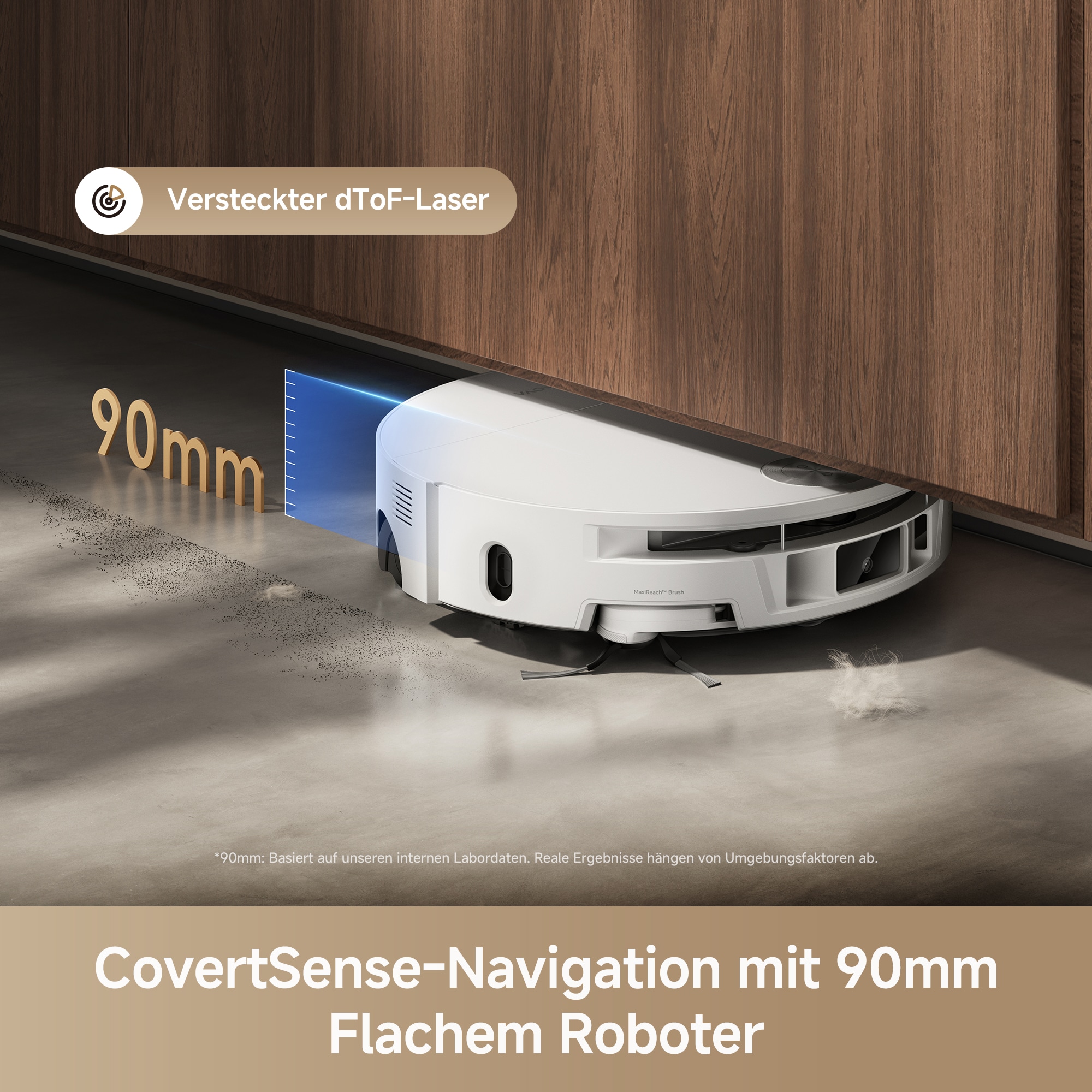 Mova Saugroboter »S70 Roller, Saugroboter mit 28.000Pa Saugkraft und HydroForce-Wischen,« MaxiReach-Technologie, CovertSense-Navigation, 90mm Flaches Gehäuse