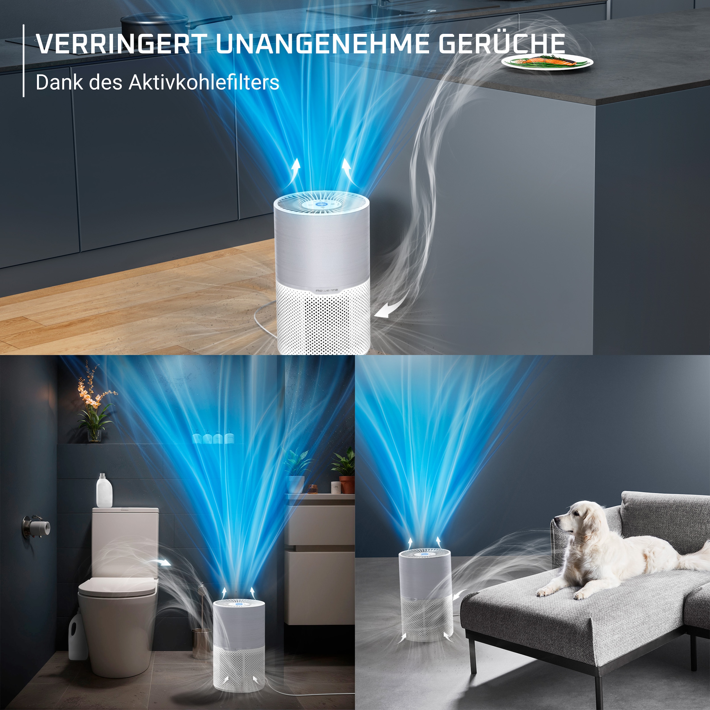 Rowenta Luftreiniger »Pure Air Compact, Echtzeit-Luftqualitätsanzeige« für 52 qm Räume 3-in-1 Filterung, Energieeffizienter Luftreiniger mit Digitalmotor