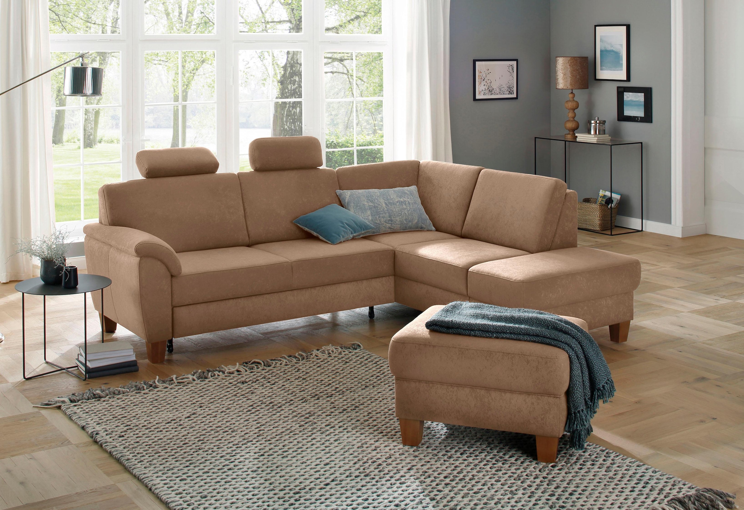 Home affaire Ecksofa »Alta L-Form« mit Federkern und Kontrastnaht, Füße Buche eichefarben