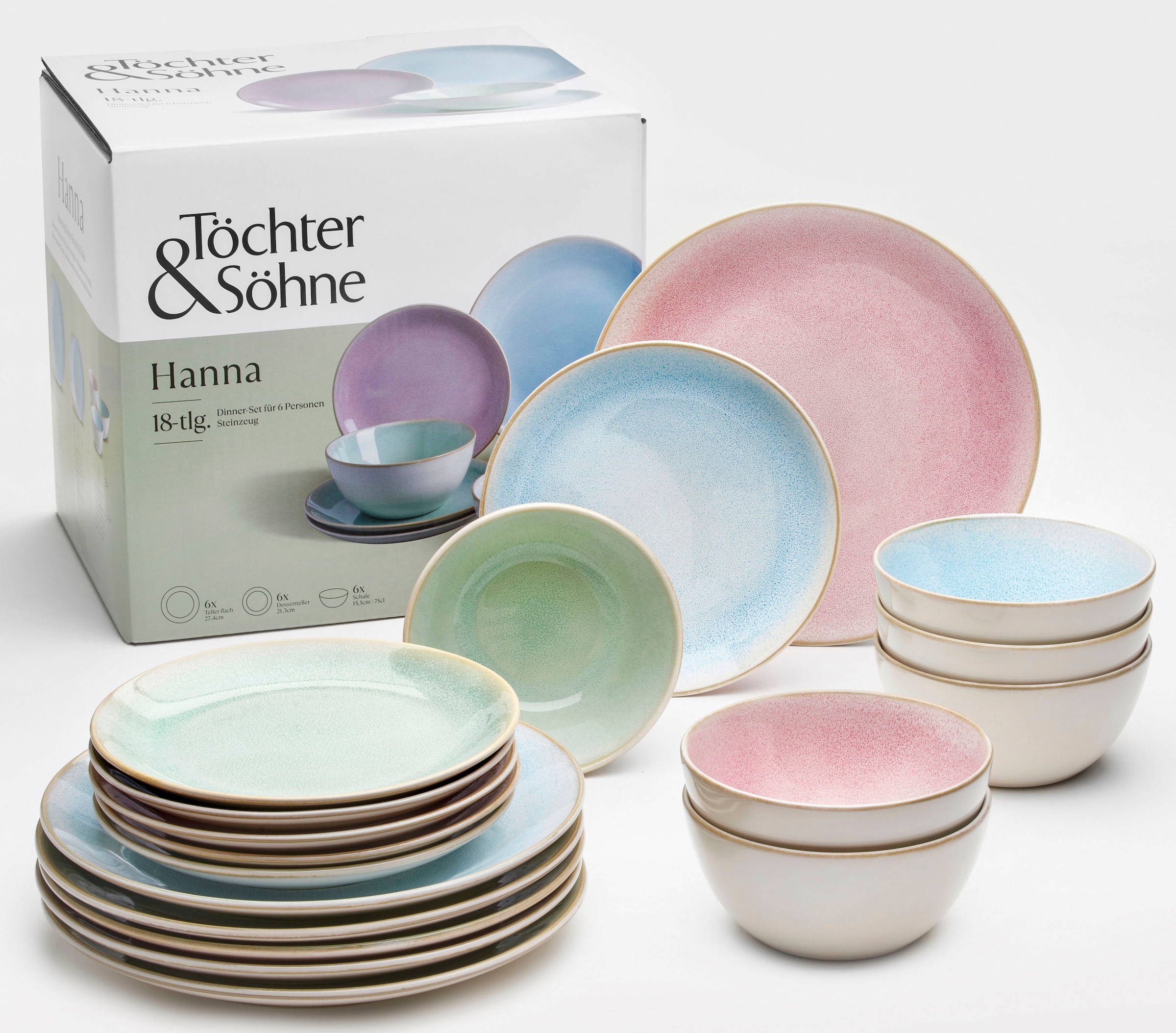 Töchter & Söhne Kombiservice »Hanna« reaktive Farbglasur, jedes Stück ein Unikat
