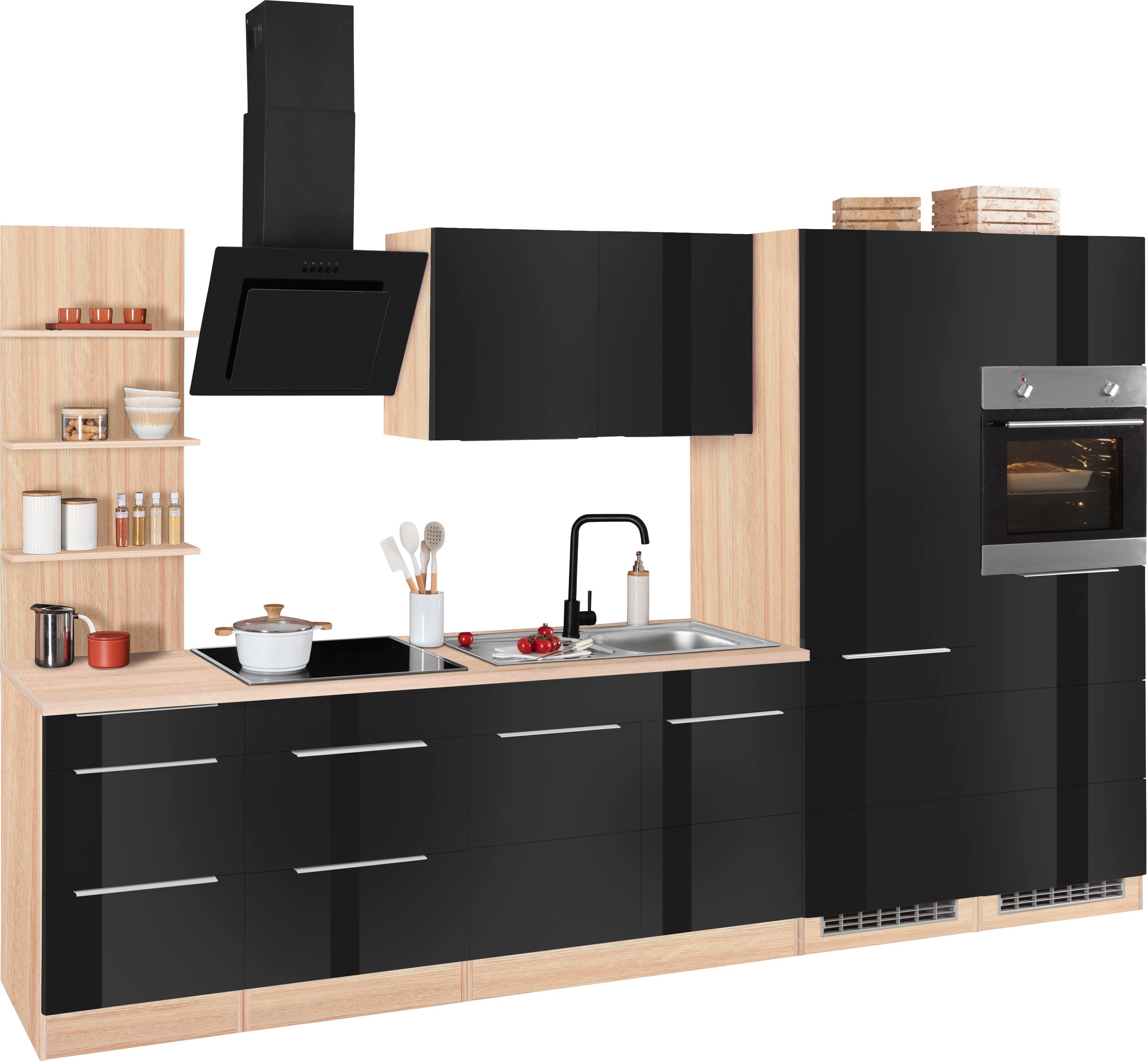 KOCHSTATION Küchenzeile »KS-Brindisi Breite 330 cm«, wahlweise mit E-Geräten und Induktion, mit MDF-Fronten und Regal