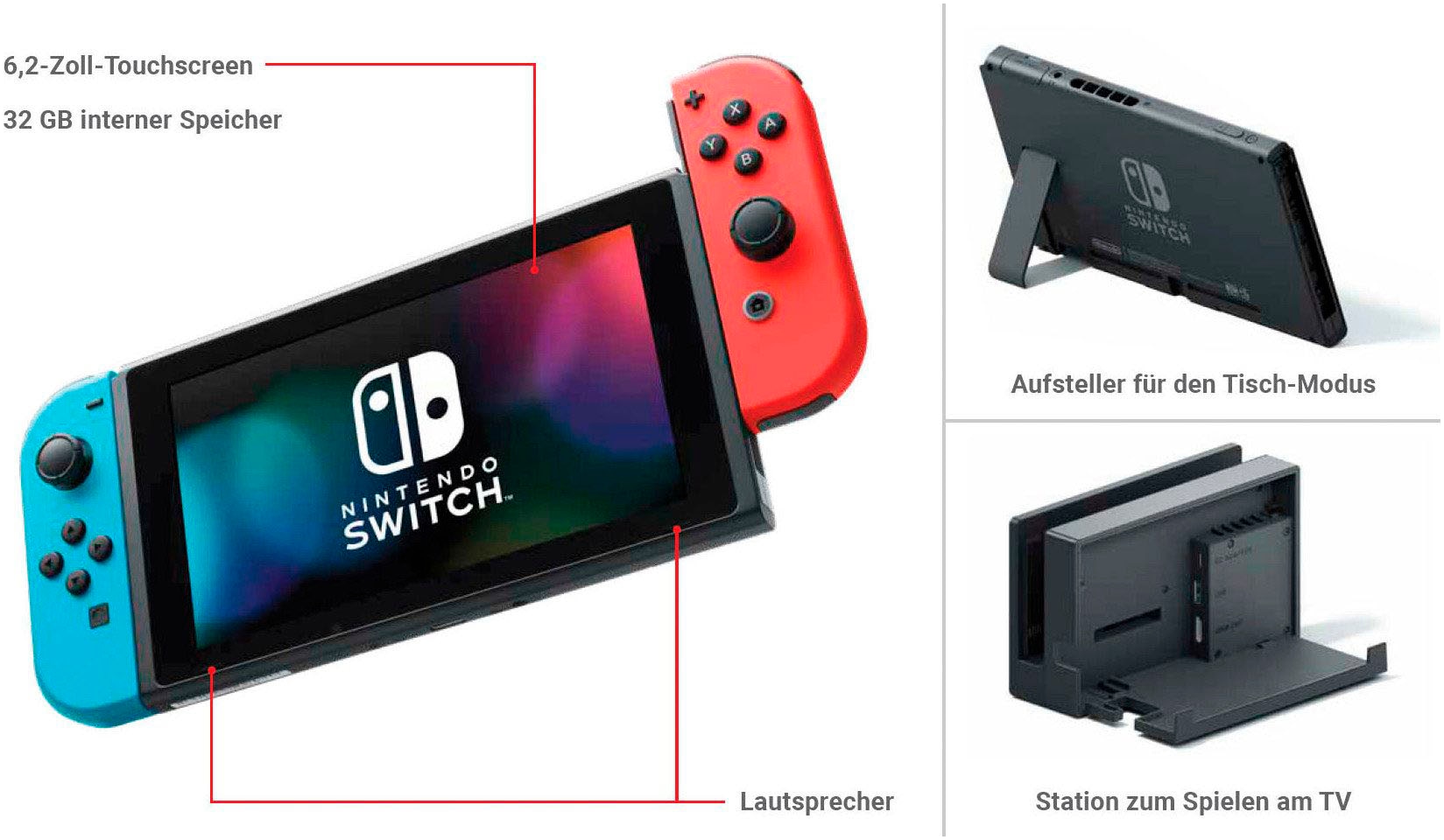 Nintendo Switch Spielekonsole »Switch Neon r/b + Gratis Big Brain Academy + Everybody 1-2-Switch!«