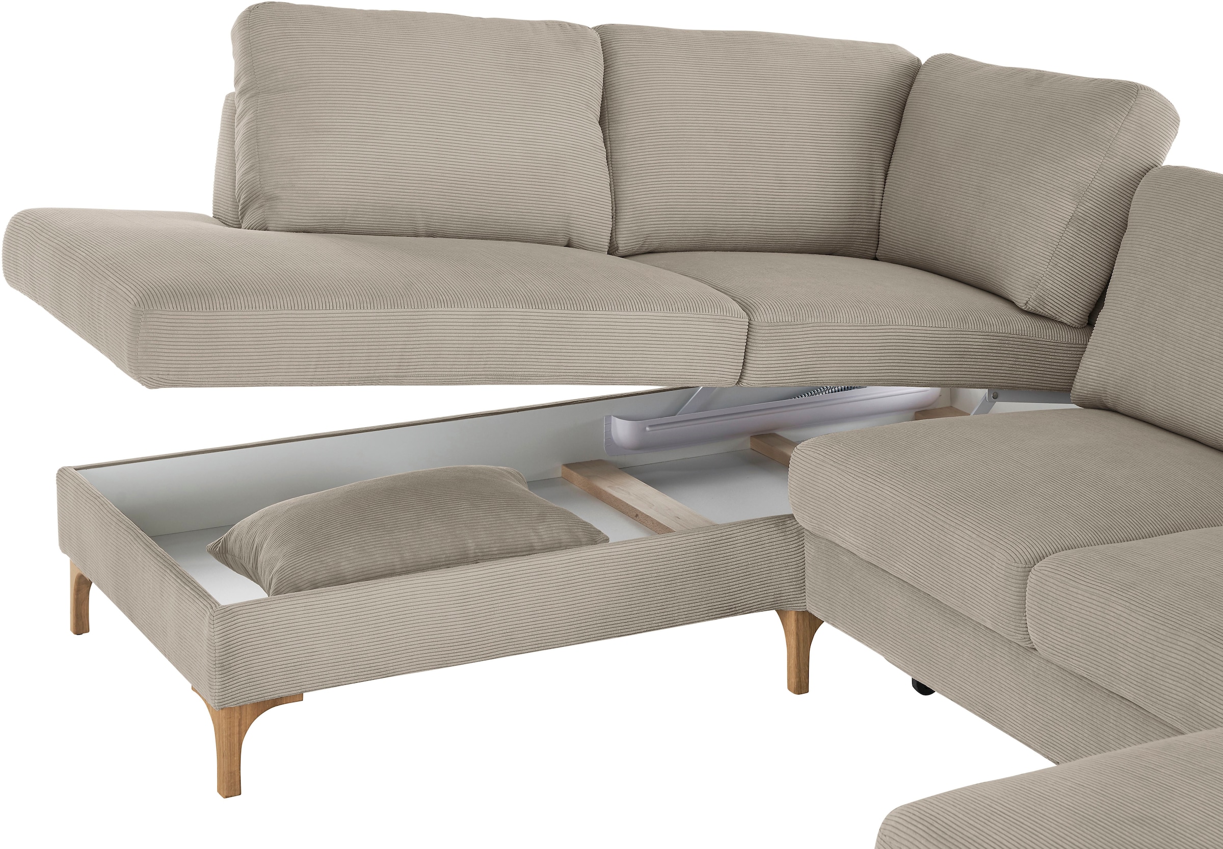 3C Candy Wohnlandschaft »Lecce, wahlweise PUR-Schaumstoff oder Tonnentaschenfederkern U-Form« Bettkasten in Umbauecke und Longchair, sowie Querschläfer im 2-Sitzer