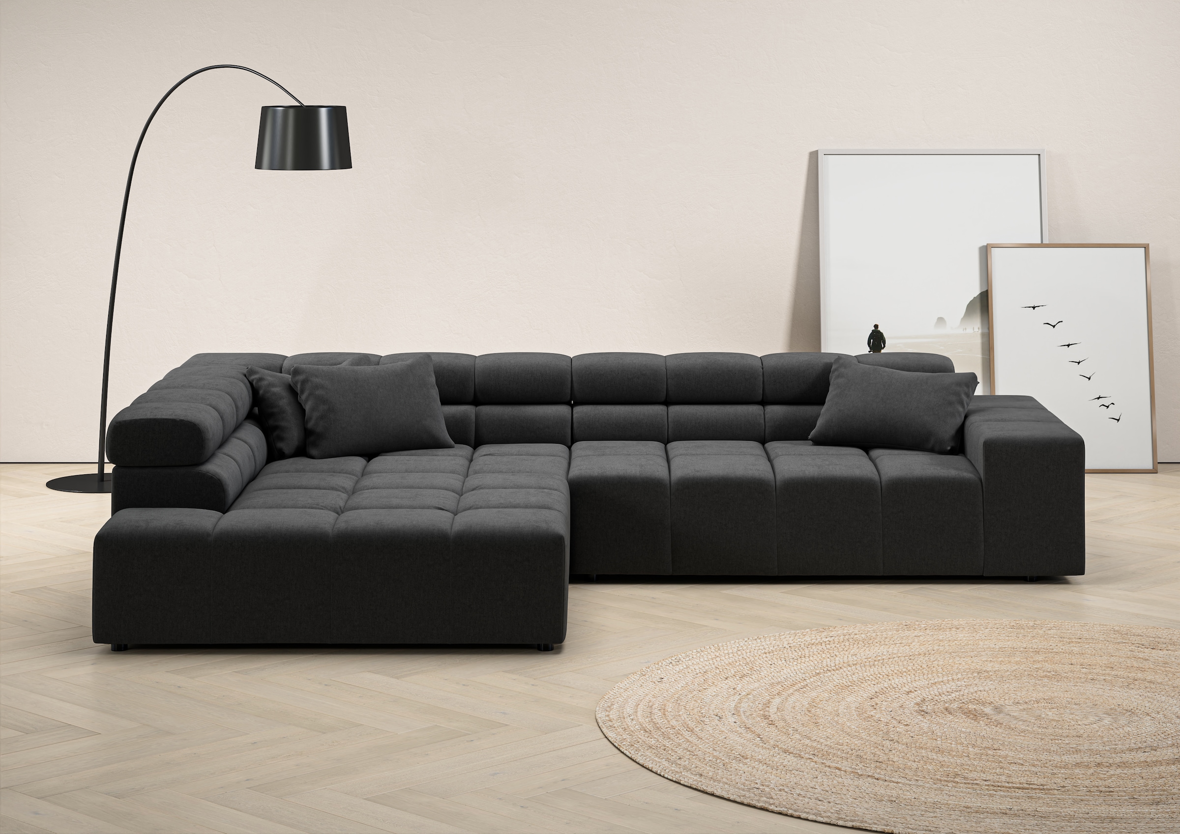 Ecksofa »Ancona incl. Kopfteilverstellung, Zierkissen Breite 319cm, L-Form«, wahlweise...