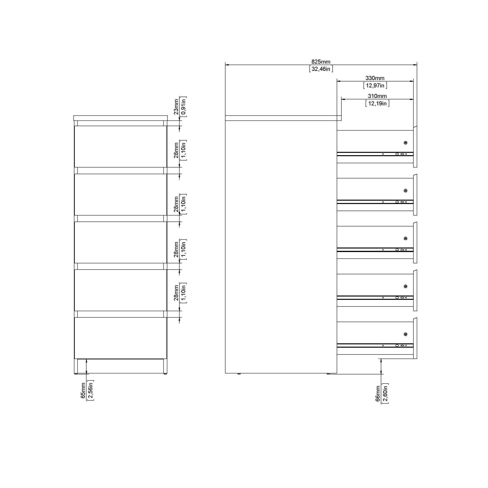 INOSIGN Highboard »Naia, Hochkommode, 5 Schubladen, Aufbewahrung, grifflose Front« Modern, skandinavisches Design, Schmal, in mehrere Farben