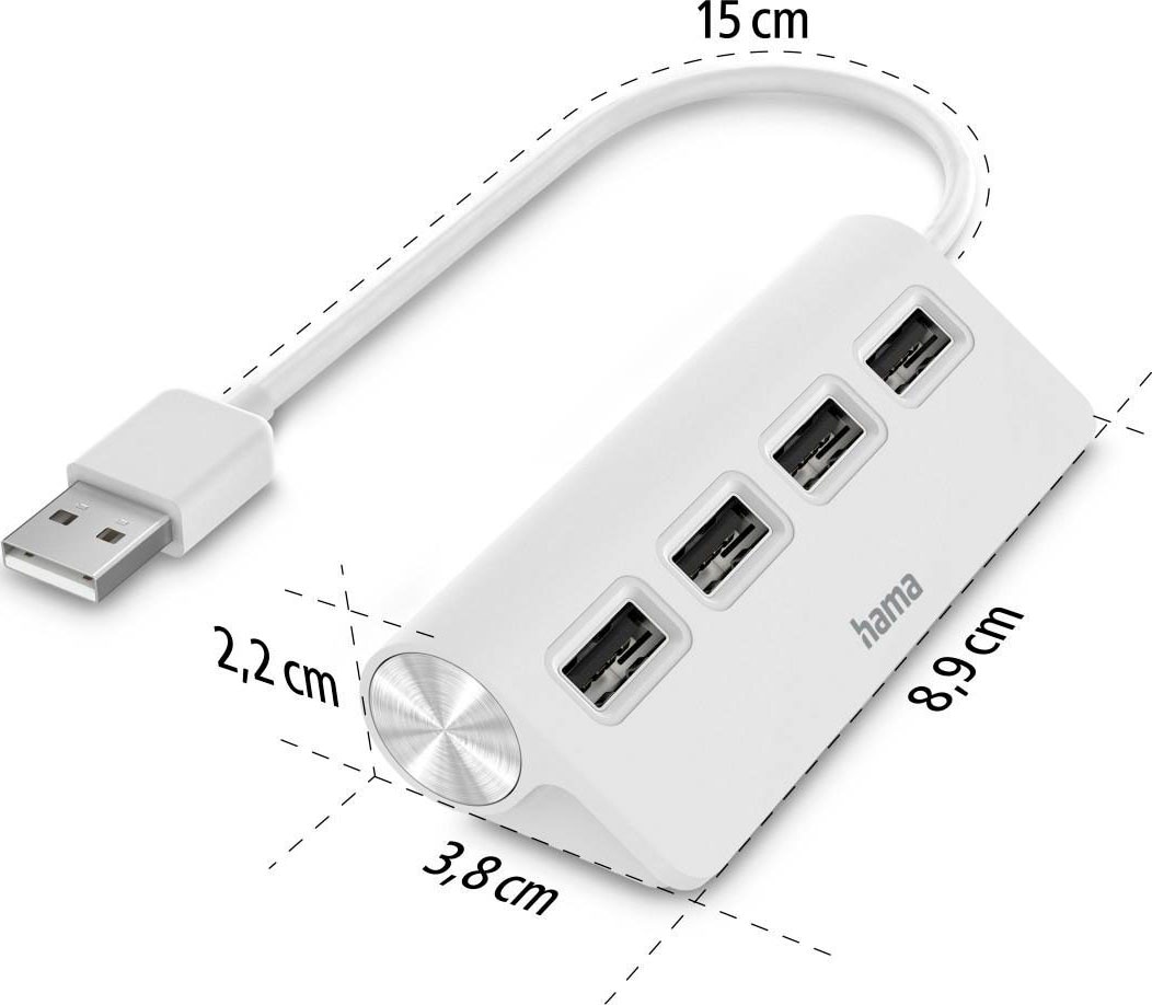 Hama USB-Adapter »USB-Hub mit 4 USB-A Ports, USB-A Stecker, 480 Mbit/s, 15 cm Kabellänge«, 15 cm, Verbinden von PC, Notebook, Tablet mit USB-Stick, Tastatur, Drucker