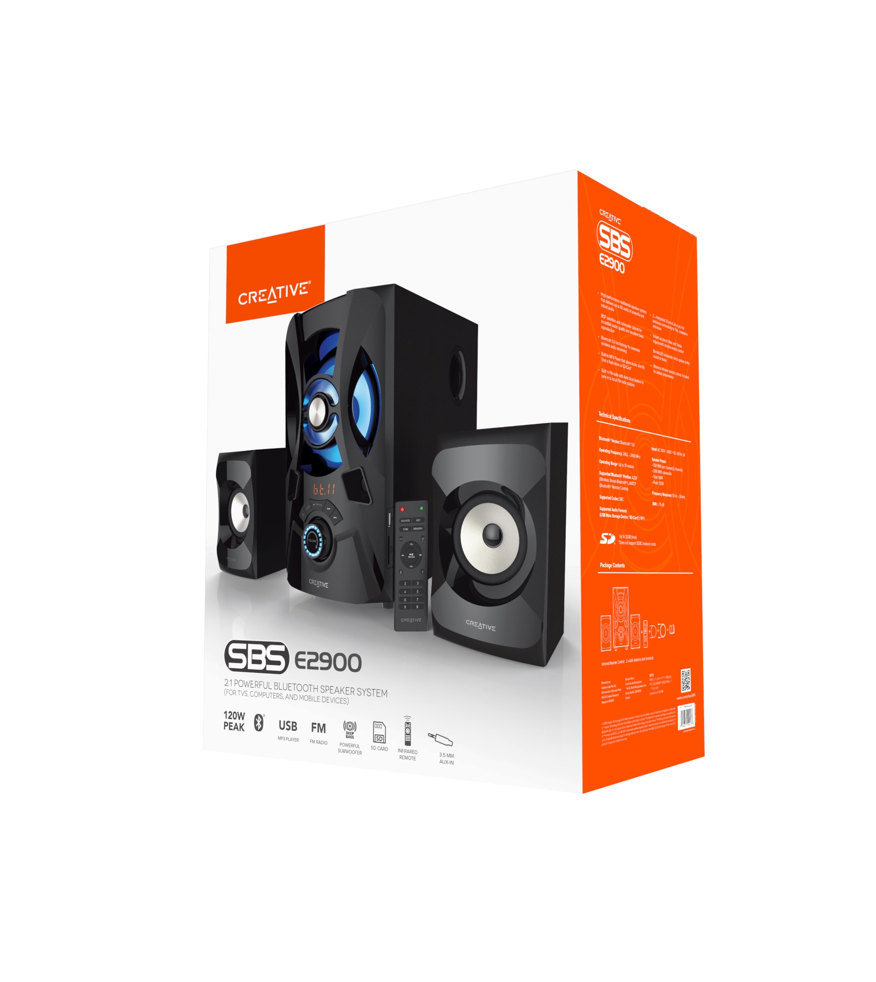 Creative 2.1 Soundsystem »SBS E2900 Lautsprecher«, Bluetooth 5.0, MP3-Player, UKW Radio, LED