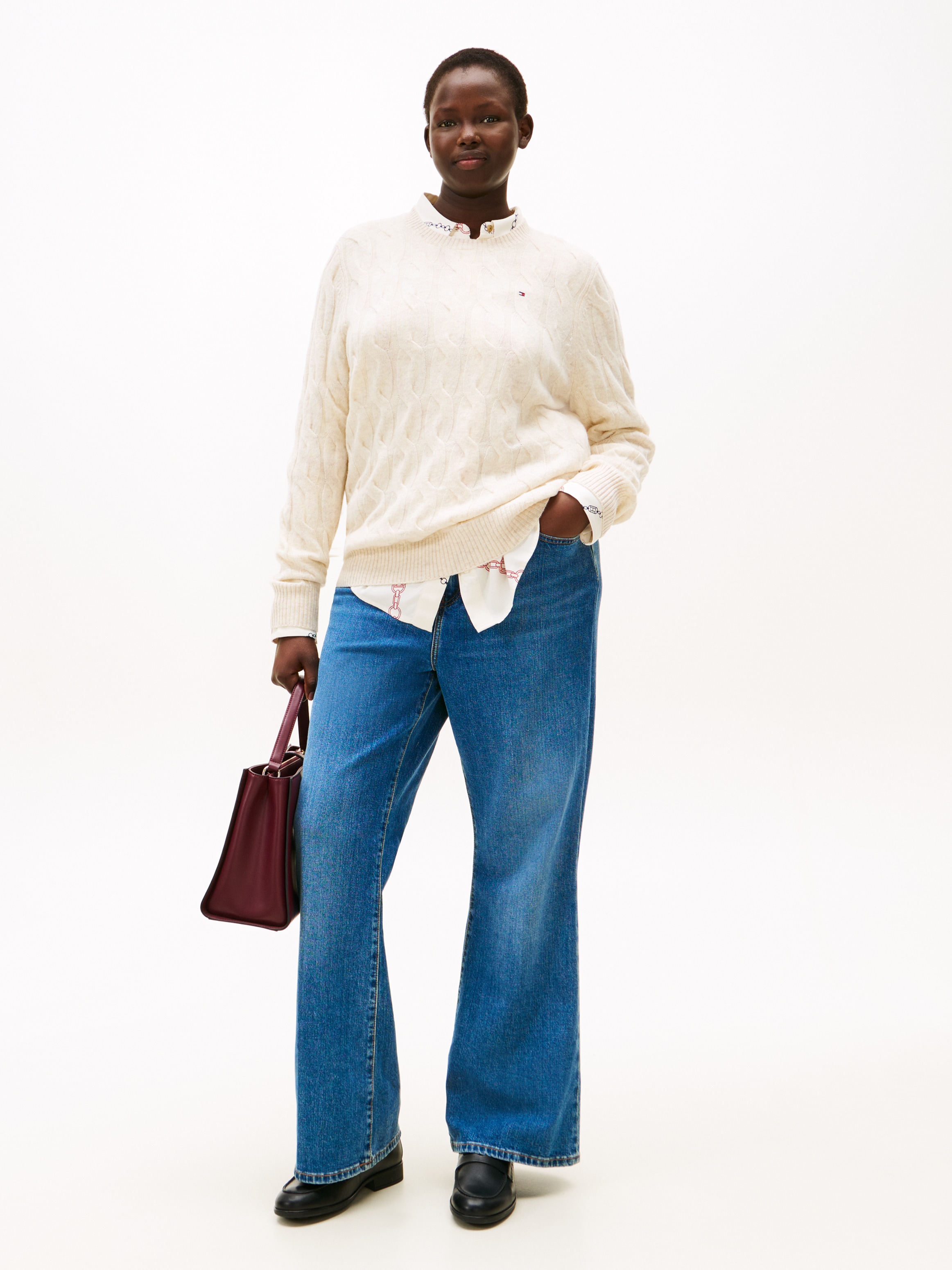 Tommy Hilfiger Curve Strickpullover »CRV SOFT WOOL CABLE C-NK LS SWT« in großen Größen, mit Zopfmuster, aus reiner Wolle