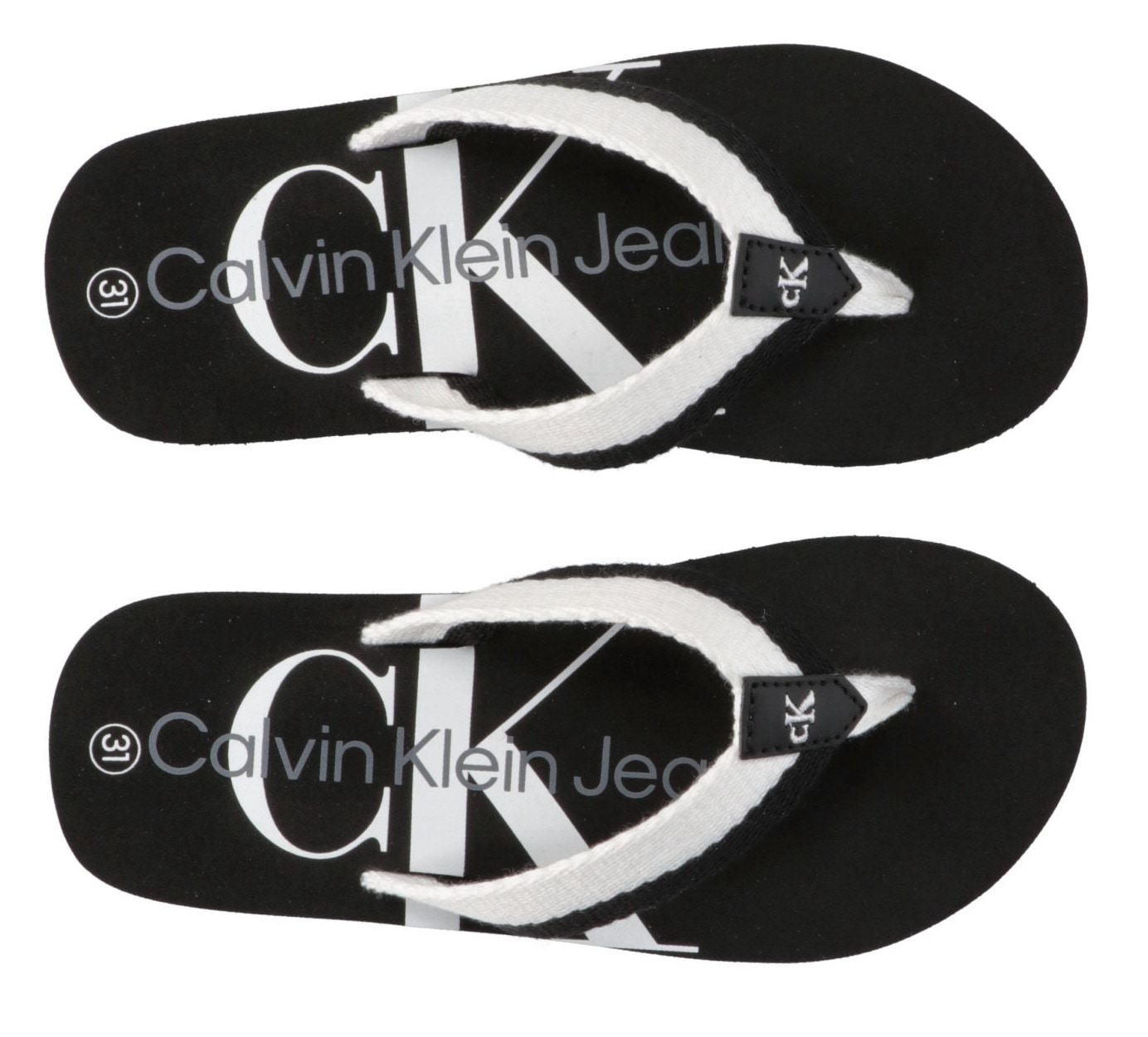 Calvin Klein Jeans Zehentrenner »LOGO PRINT«, Sommerschuh, Schlappen, Badeschuh, Poolslides mit großem Logodruck