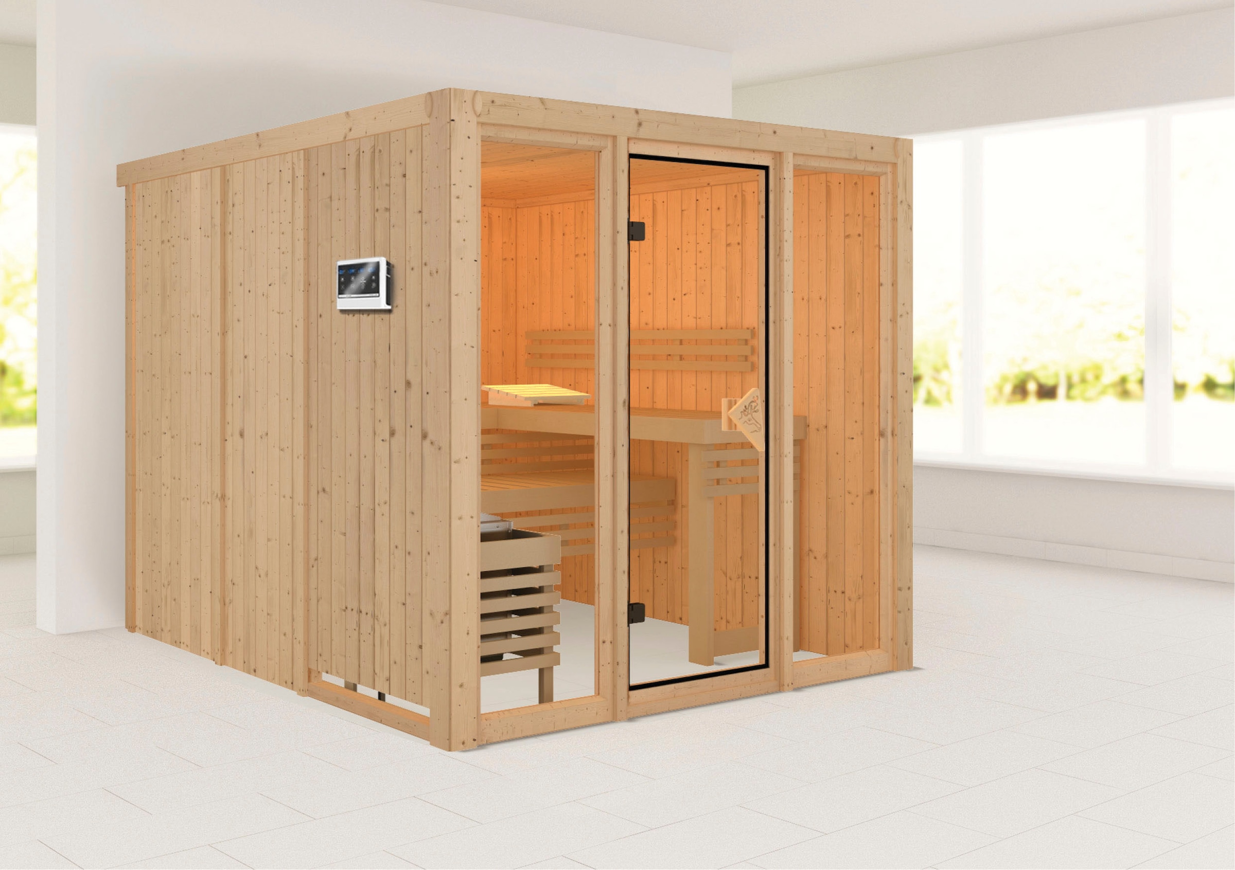 welltime Sauna »Artja«, naturbelassen mit Ofen 9 kW Bio ext. Steuerung
