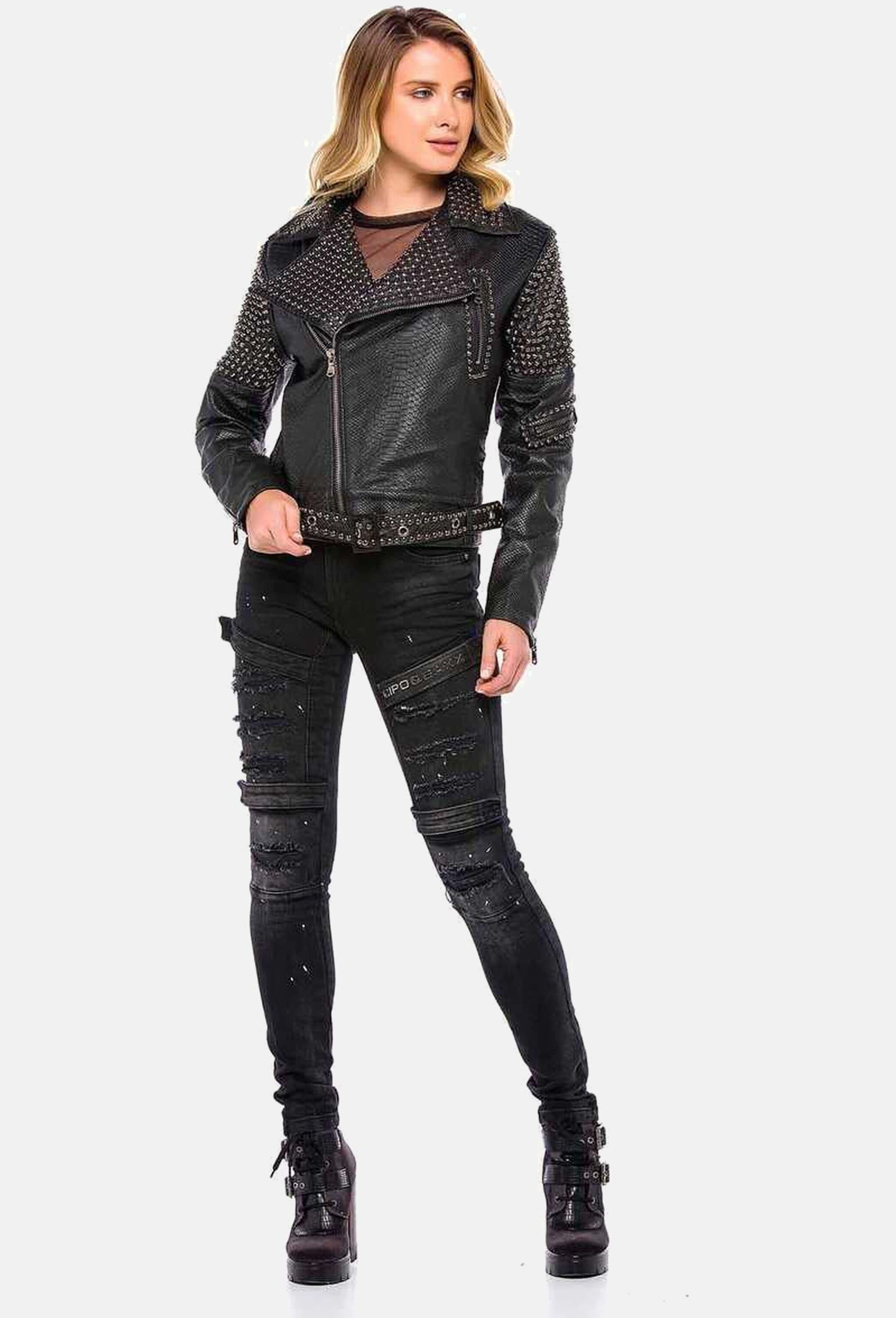 Cipo & Baxx Slim-fit-Jeans »Cipo & Baxx Jeans« im coolen Biker-Look in Skinny Fit, WD383