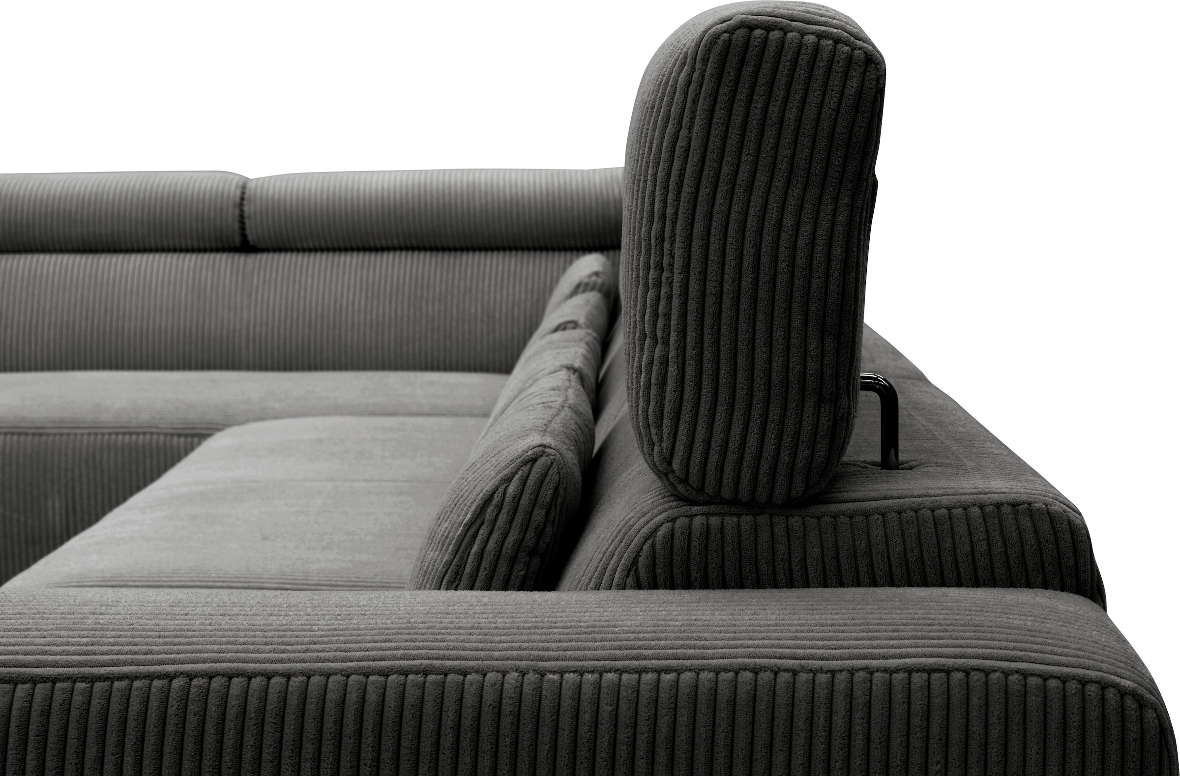 DOMO collection Wohnlandschaft »Brandon, belastbar bis 140kg/ Sitz, B/T: 359/228 cm, U-Form«, mit Sitztiefenverstellung, Cord, grau