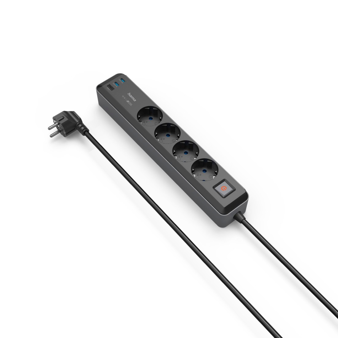 Hama Steckdosenleiste »7in1 Steckdosenleiste mit USB Netzteil 3fach, 65w Ladegerät, USB-C, PD«, 4-fach, (Ein- / Ausschalter-Schalterbeleuchtung-USB-Anschlüsse Schutzkontaktkupplung Kabellänge 1,4 m)