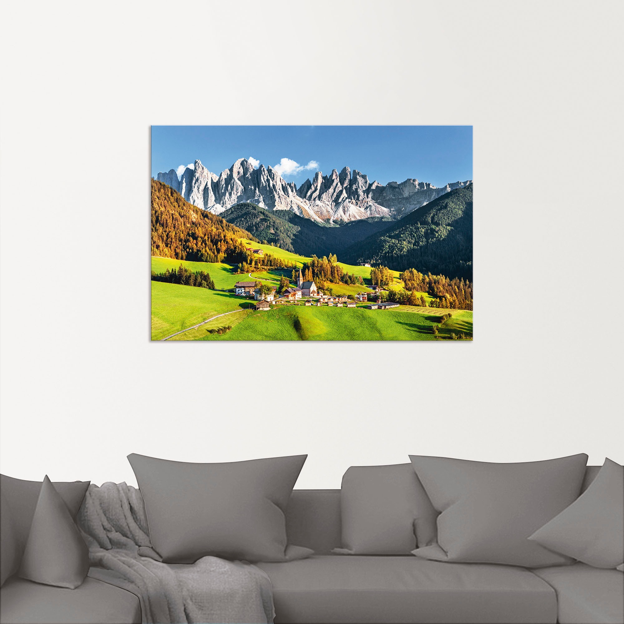 Artland Wandbild »Alpen Berge Santa Maddalena«, Berge & Alpenbilder, (1 St.), als Alubild, Outdoorbild, Leinwandbild, Poster in verschied. Größen