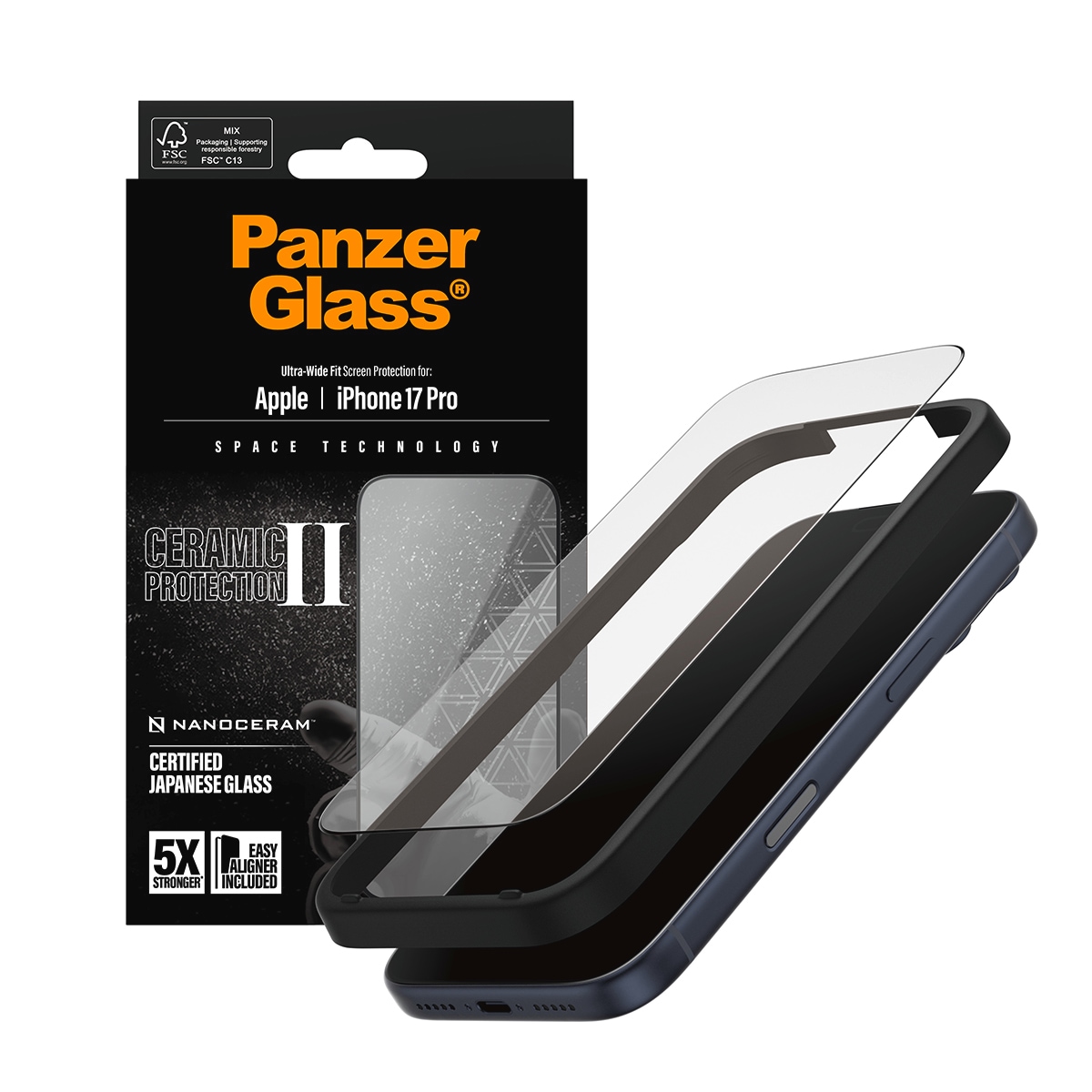 CARE by PanzerGlass Displayschutzglas »Ceramic II Ultra-Wide Fit Screen Protector« für Apple iPhone 17 Pro Displayschutzfolie, Schutzfolie, Bildschirmschutz, kratz- & stoßfest
