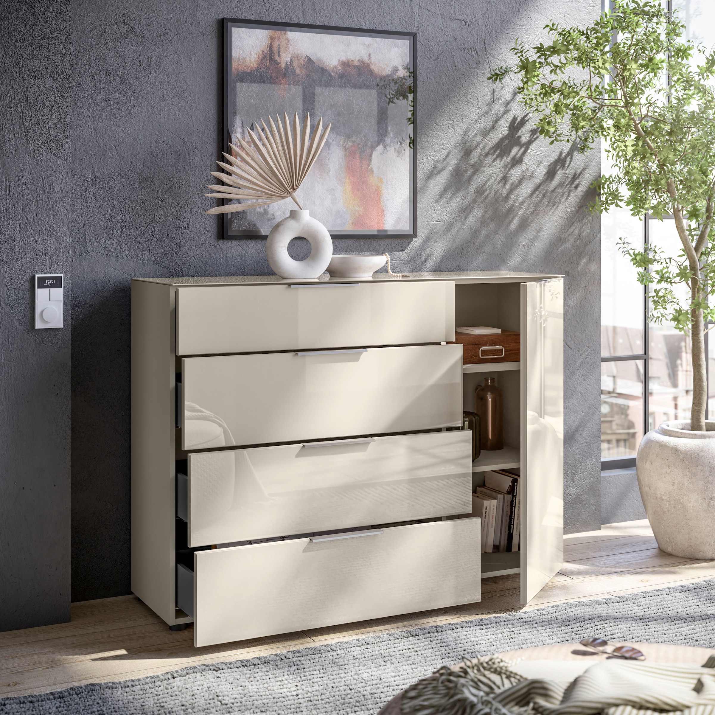 HBZ Kommode »Santorin, BxHxT 135x99x40 cm«, (1 St.), Breite 135cm, Softclose für Türen und Schubkästen, Melaminbeschichtung
