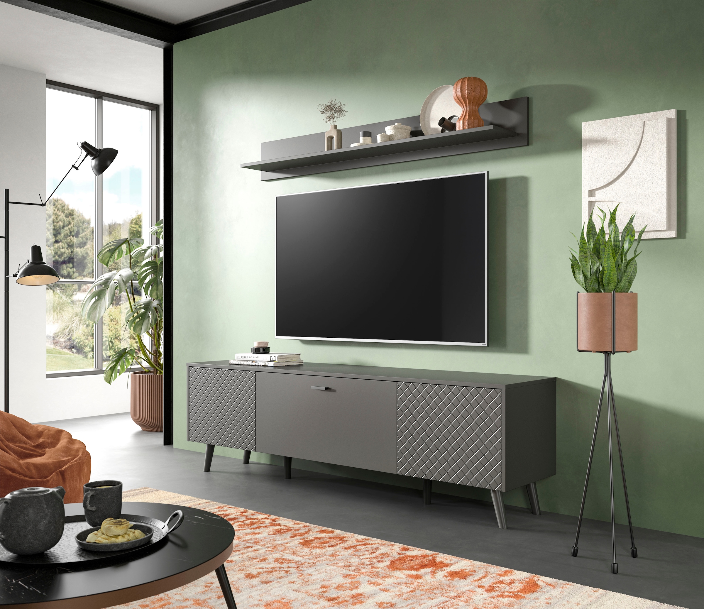 Home affaire Lowboard »RHOMBUS,hochwertige MDF-Front mit Karo-Optik« 1 Stk. tlg. TV-Unterschrank, Lowboard, TV-Schrank, Wohnzimmer