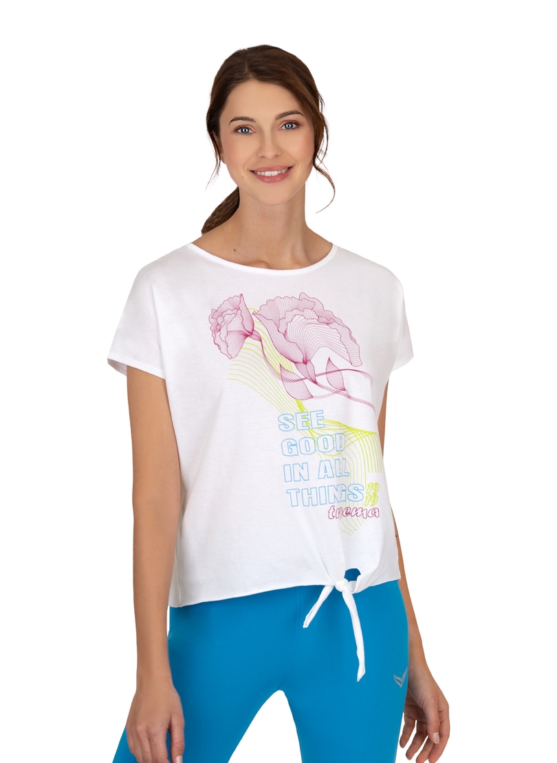 Trigema T-Shirt »TRIGEMA Damen Shirt mit Motiv und seitlichem Knoten«