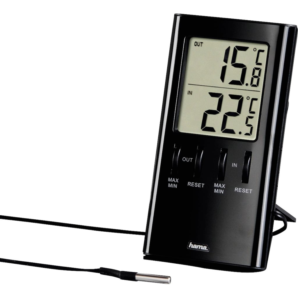 Hama Wetterstation »LCD-Thermometer "T-350", Schwarz Mit Außenfühler«