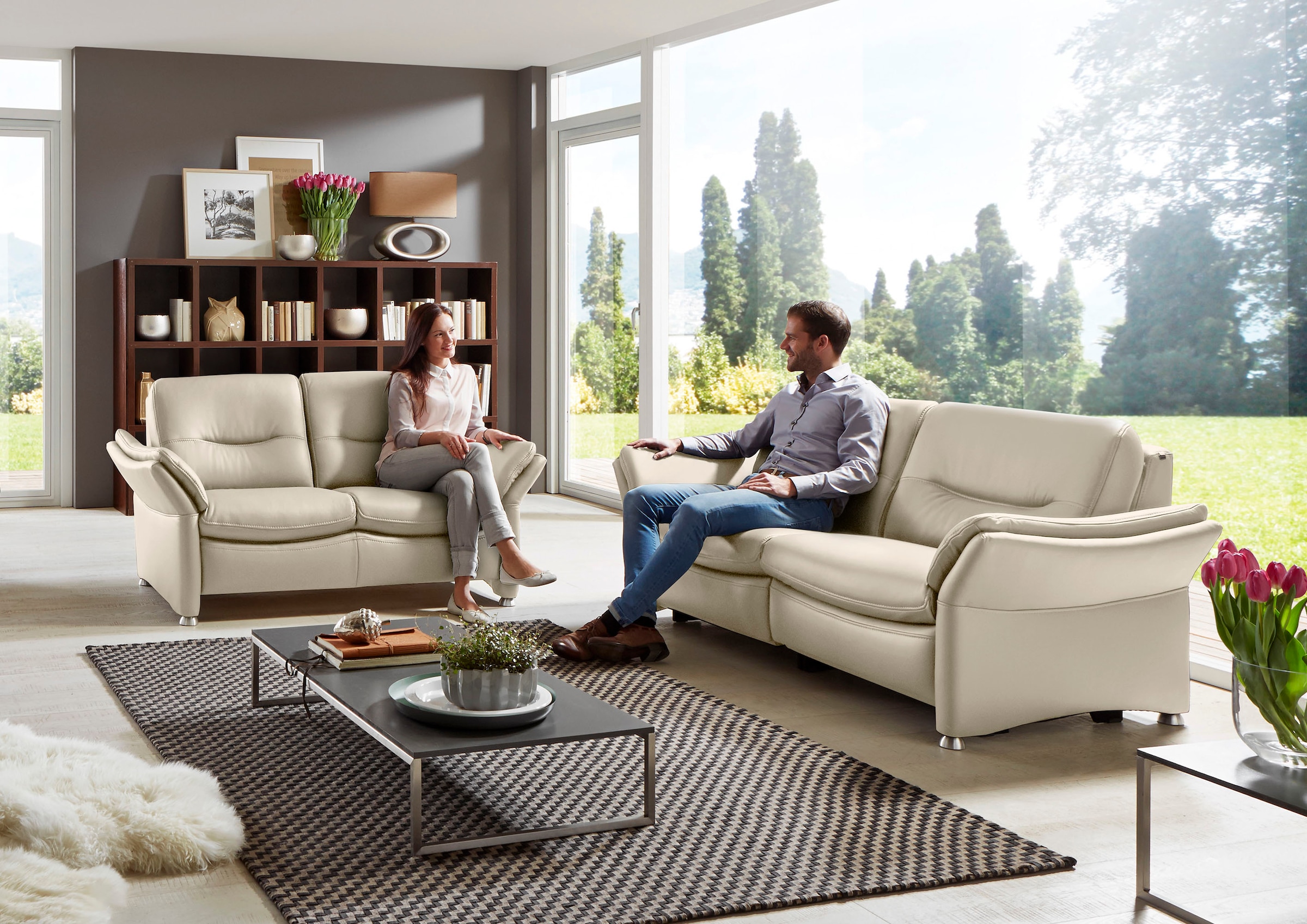 HUKLA 2,5-Sitzer »HU-SF15058 Ledersofa, Breite 194 cm« aus Leder, optional Kopfstütze u. WallAway-Funktion