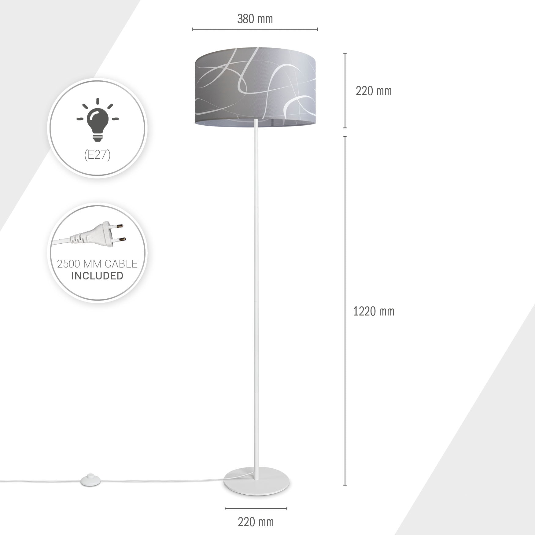 Paco XXL Modern online Stehleuchte Lampenschirm Stehlampe Abstrakt Mit Uni Dreibein E27 »Luca Garantie Jahren kaufen 3 Stoff mit Home | Tribal«,