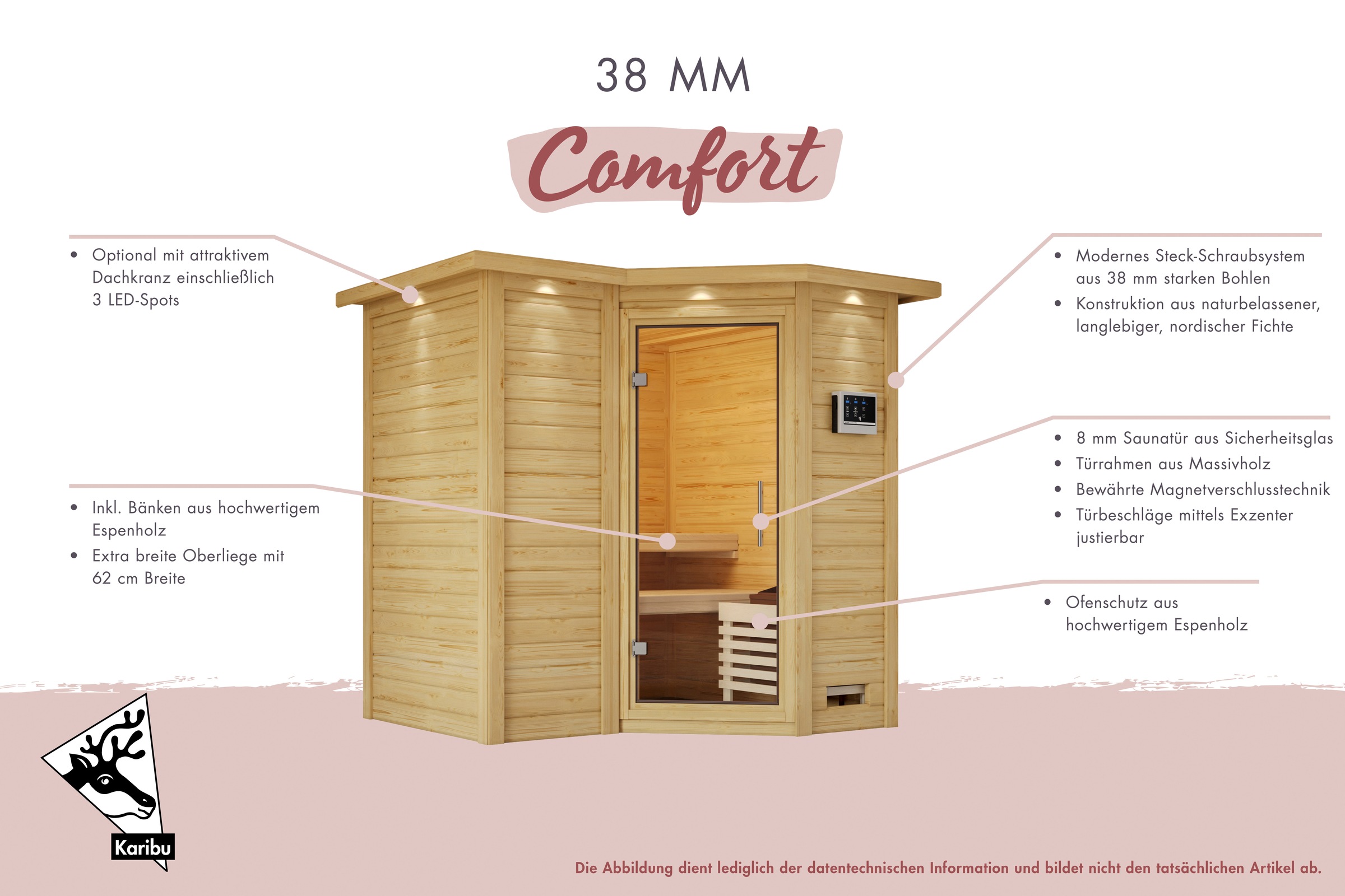 Karibu Sauna »Amada« Set,  Ofen 9 kW Bio externe Strg easy