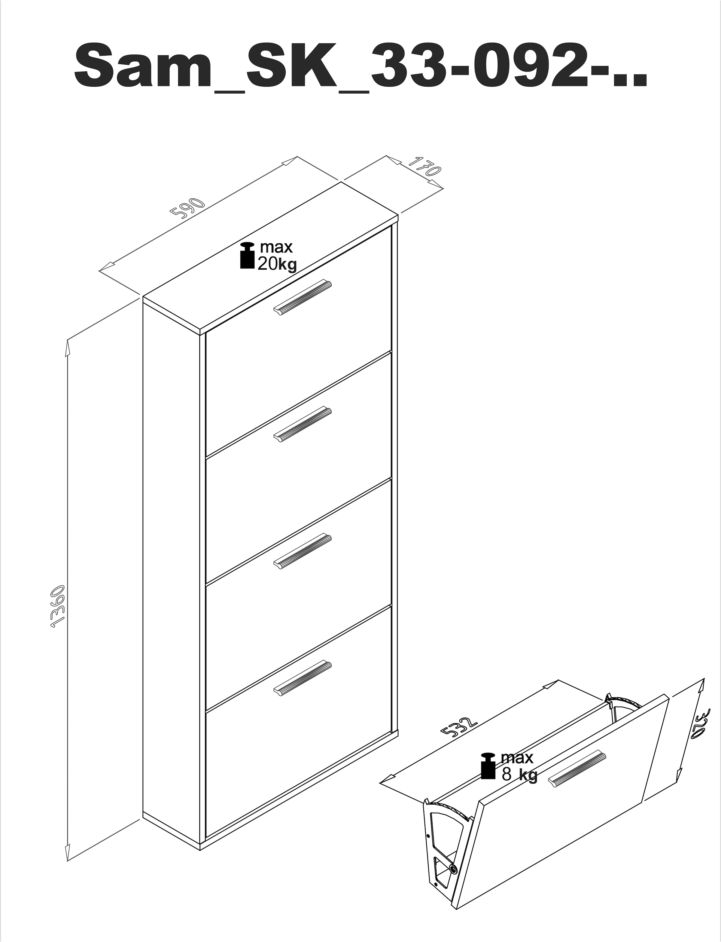 HBZ Schuhkommode »Sam Schuhkipper, Schuhschrank BxHxT 59x136x17 cm«, (1 St.), mit 4 Klappen