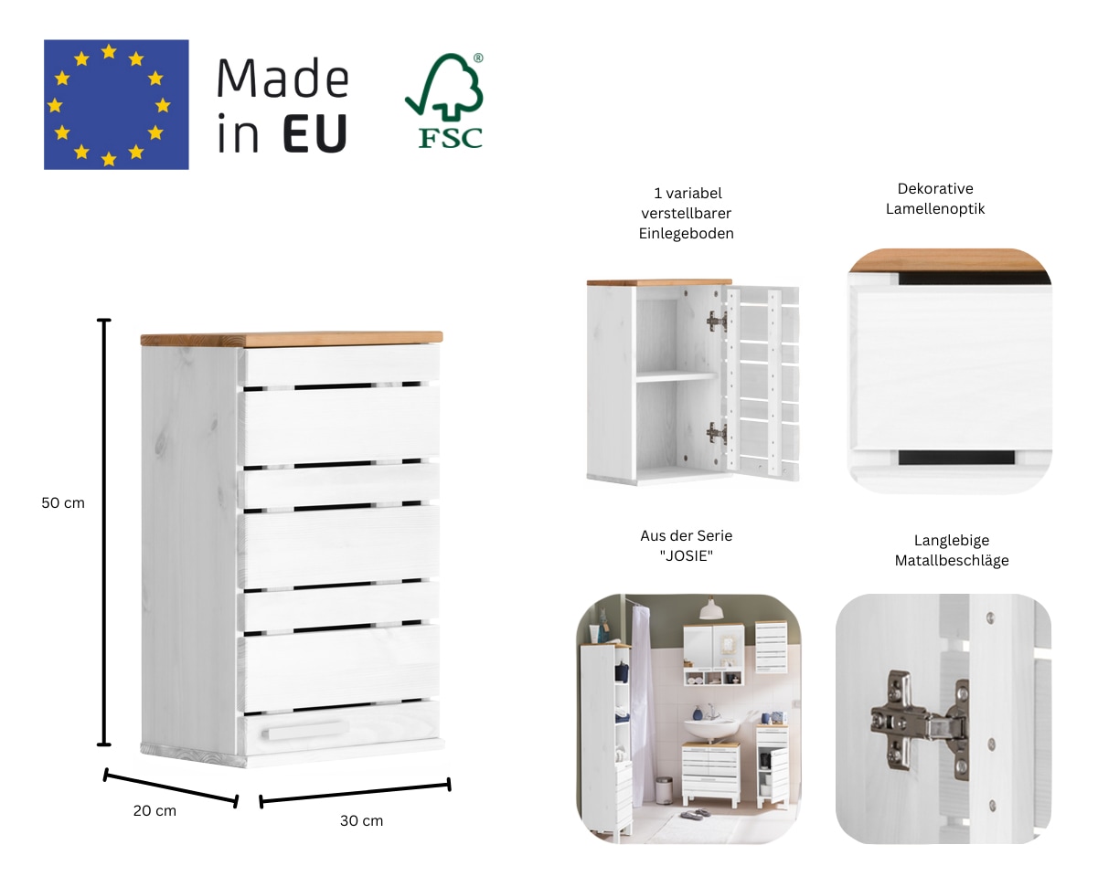 Home affaire Hängeschrank »JOSIE« Breite 30 cm, aus Massivholz, verstellbarer Einlegeboden, Metallgriff