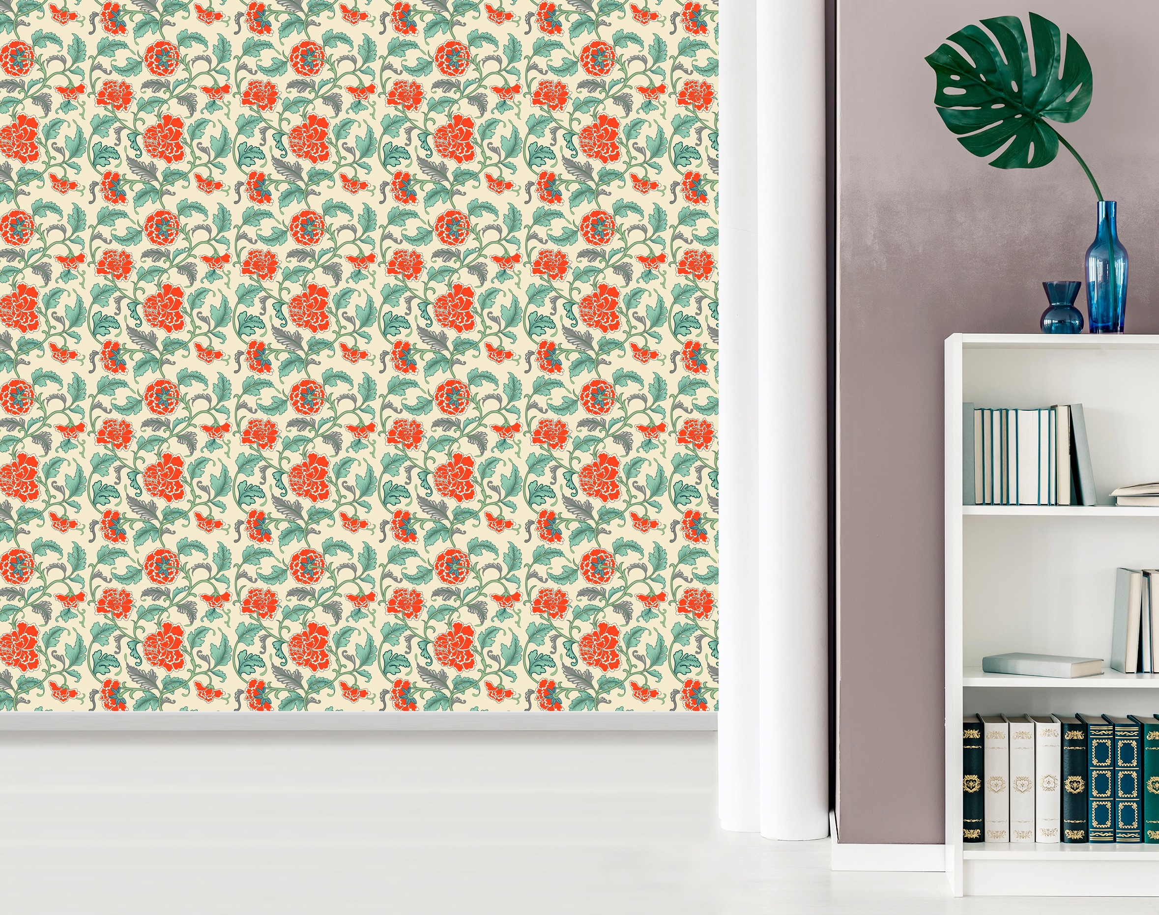 queence Vinyltapete »Ashley«, bedruckt-Motiv-botanisch-floral-gemustert-natürlich, 90x250cm, selbstklebend, kinderleichte Anbringung, Sticker