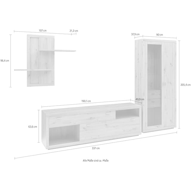 set one by Musterring Wohnwand »Chandler«, (Set, 3-St), Eiche Artisan, Maße  (BxHxT) 337 x 205,4 x 49,9 cm auf Raten bestellen