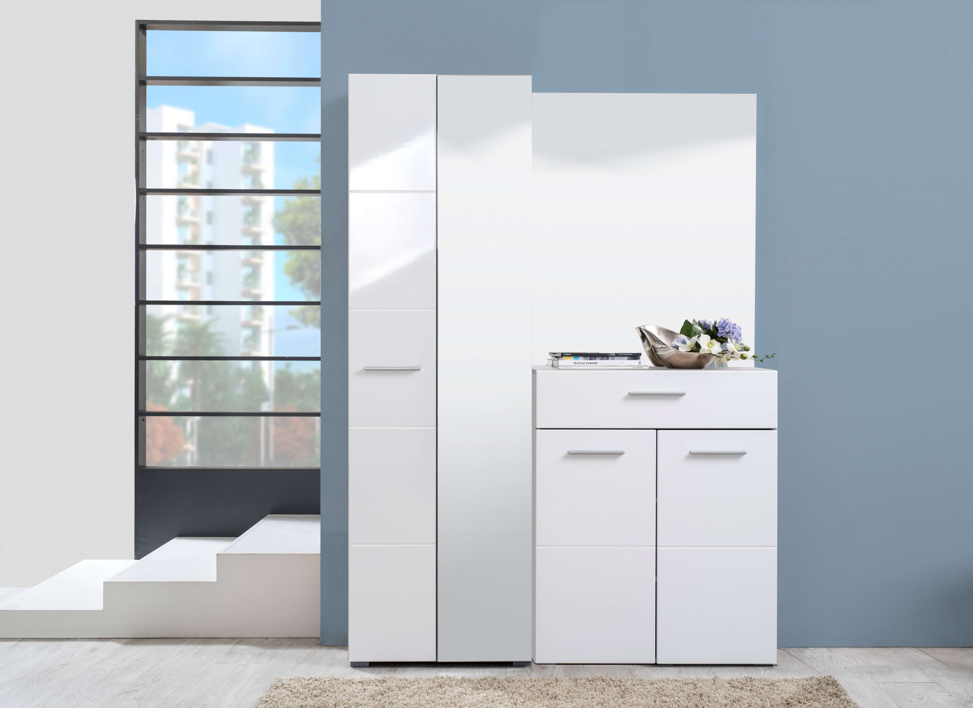 Home affaire Garderobenschrank »Beny Kleiderschrank, Stauraumschrank, Flurschrank, Höhe 193 cm« Hochglanzfronten, Spiegeltür, Breite 60 cm, ausziehbare Kleiderstange