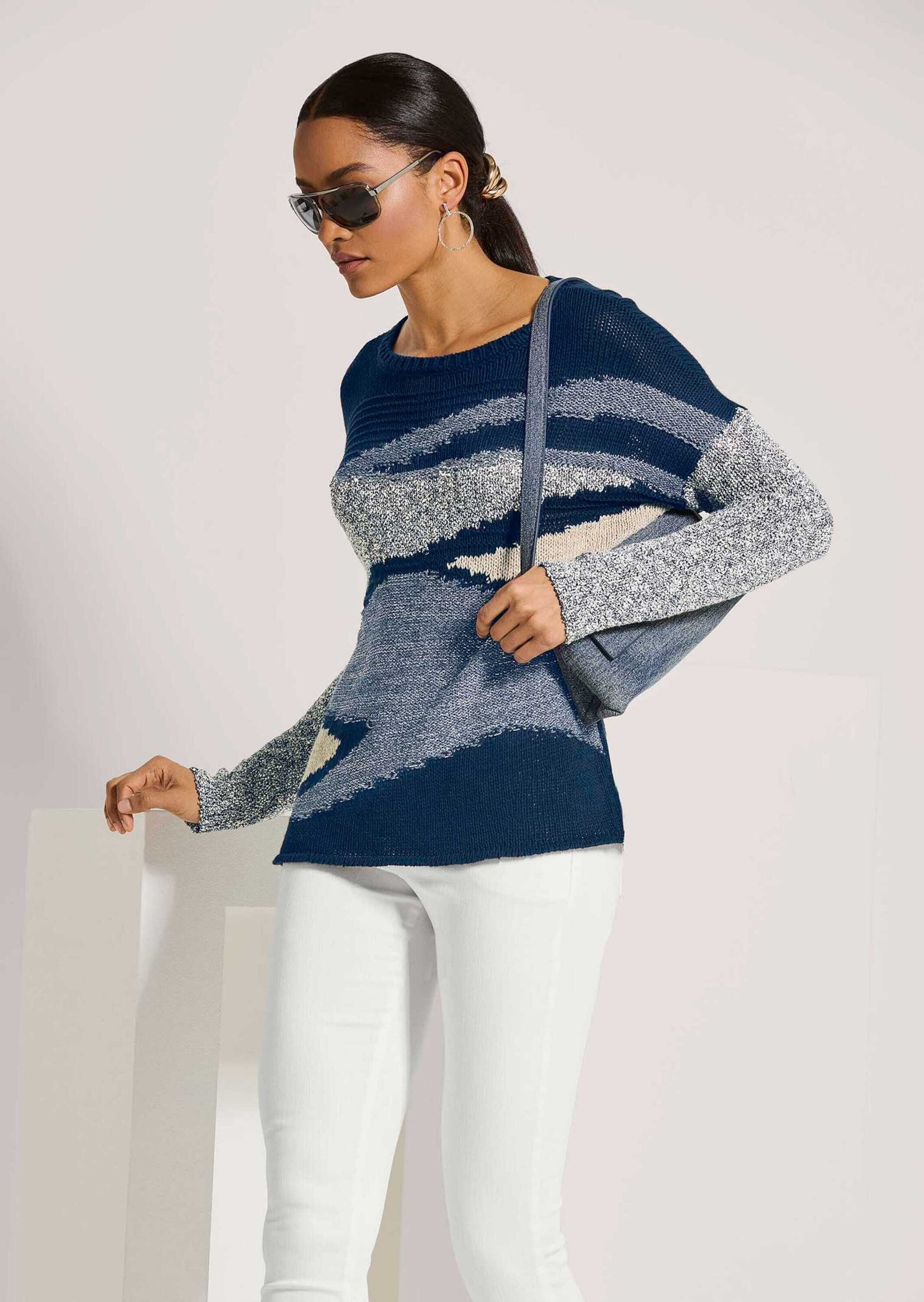 MADELEINE Longpullover »Pullover Rundhals-Pullover mit Intarsien«