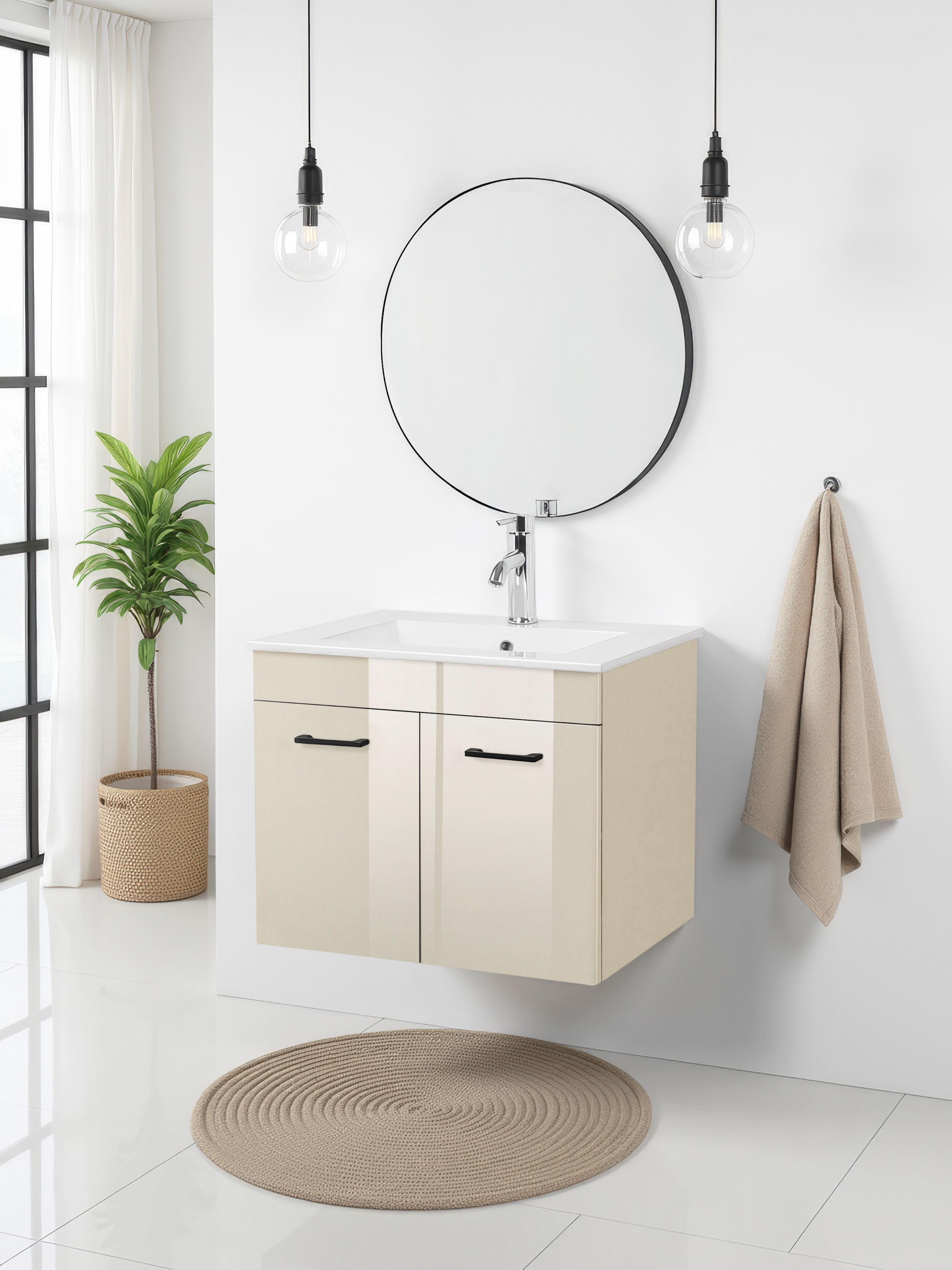 welltime Waschtisch »Florenz, Breite 60cm, 2 Tür, 2 Fächer, MDF-Front« Set, Waschtisch inklusive Waschbecken,  Waschplatz mit 2 Türen,in verschiedenen Farben erhältlich, Badmöbel