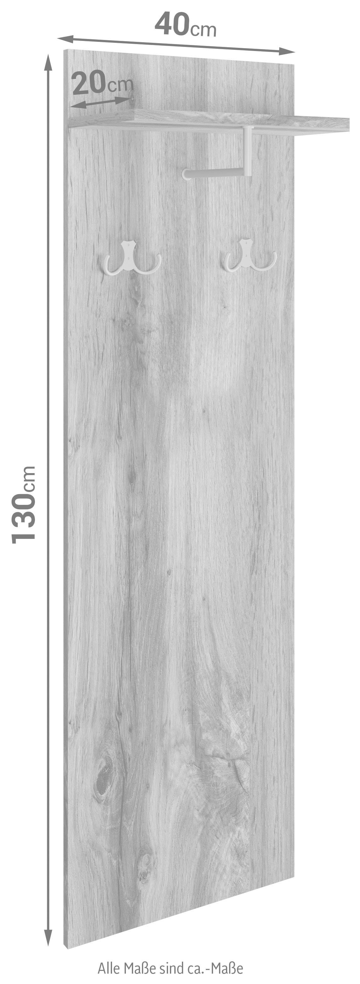 INOSIGN Garderobenpaneel »Paris«, (1 St.), Wandgarderobe mit Doppelhaken und Kleiderstange (B/T/H): 40/21,5/130cm
