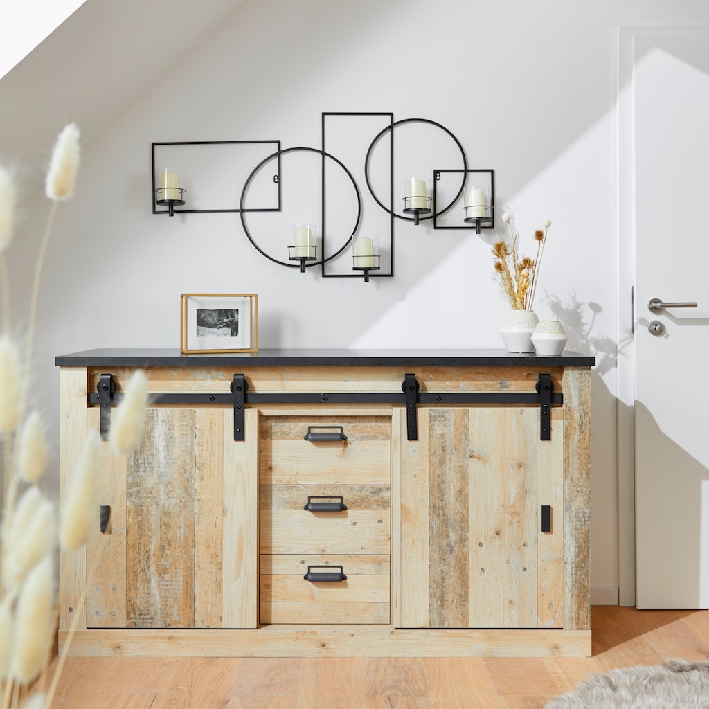 Home affaire Sideboard »SHERWOOD«, Holz Dekor, mit Scheunentorbeschlag und Apothekergriffen, Breite 161cm