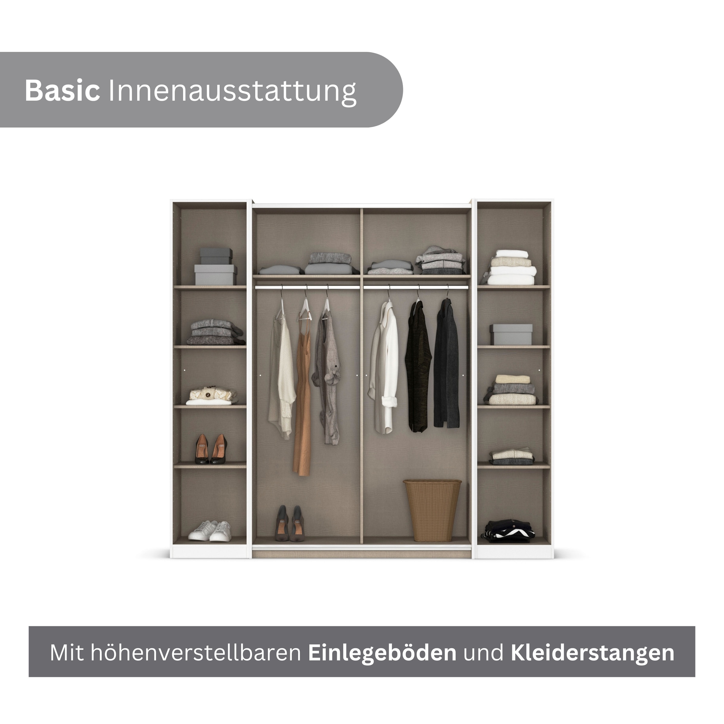 rauch Kleiderschrank »Kleiderschrank Drehtürenschrank Schrank Garderobe KRONACH TOPSELLER« in 3 Ausstattungen BASIC/CLASSIC/PREMIUM, Breiten 225/268/311/354 cm,  Kombischrank optional mit 1 oder 2 Spiegel viele Böden MADE IN GERMANY
