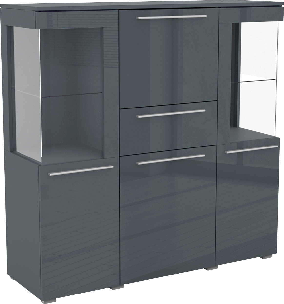 INOSIGN Highboard »India,Breite 130cm, stilvolle Hochkommode 3Türen, Klappe und Schublade«, Hochschrank viel Stauraum, Einlegeböden verstellbar,ohne Beleuchtung