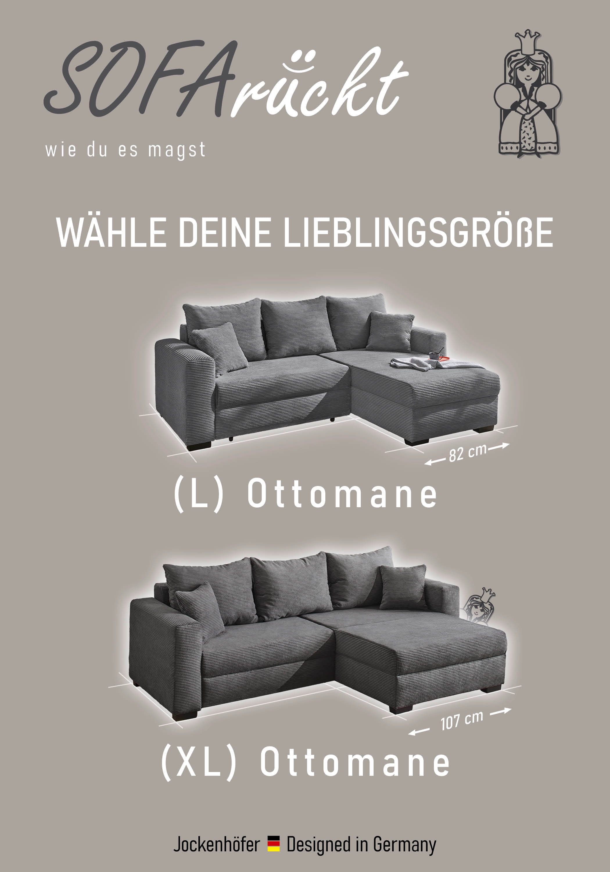 Jockenhöfer Gruppe Ecksofa »Saalbach, L-Form, Breite 261cm«, inkl. Bettfunktion & Bettkasten, Ottomane links/rechts montierbar