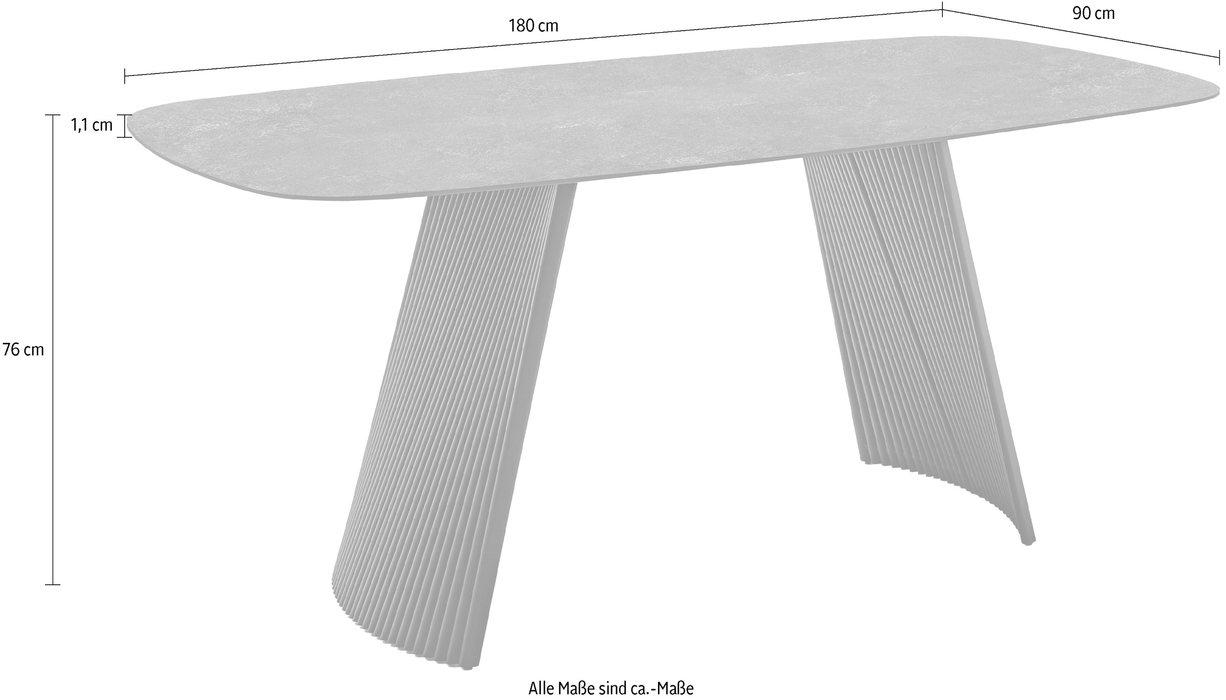 MCA furniture Esstisch »TOBELO Wangentisch 180x90cm«, (1 St.), Keramik, Metall, weiß marmoriert, dining table, 4-6 Personen