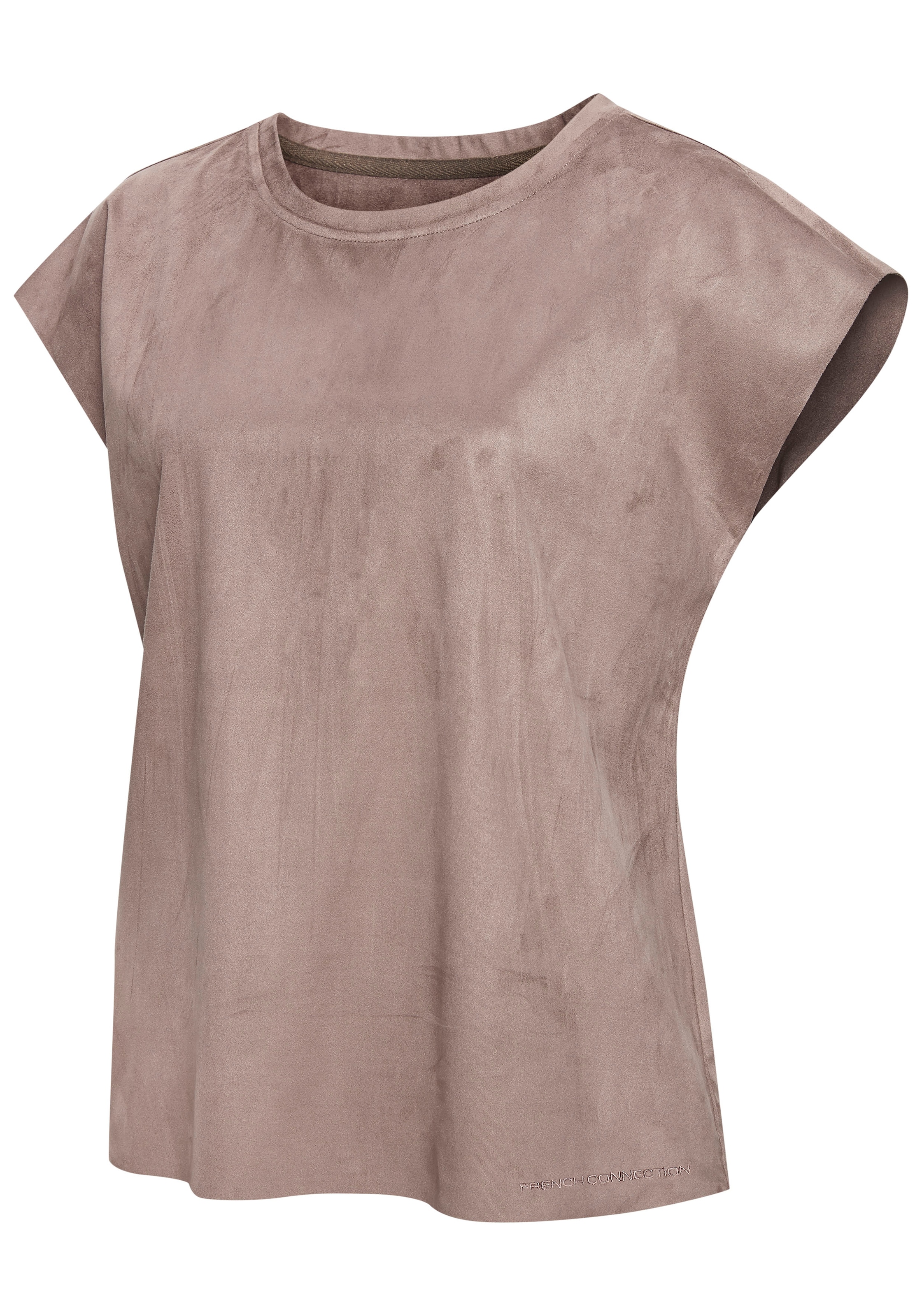 French Connection T-Shirt aus Veloursleder-Imitat mit kleiner Stickerei, Loungewear