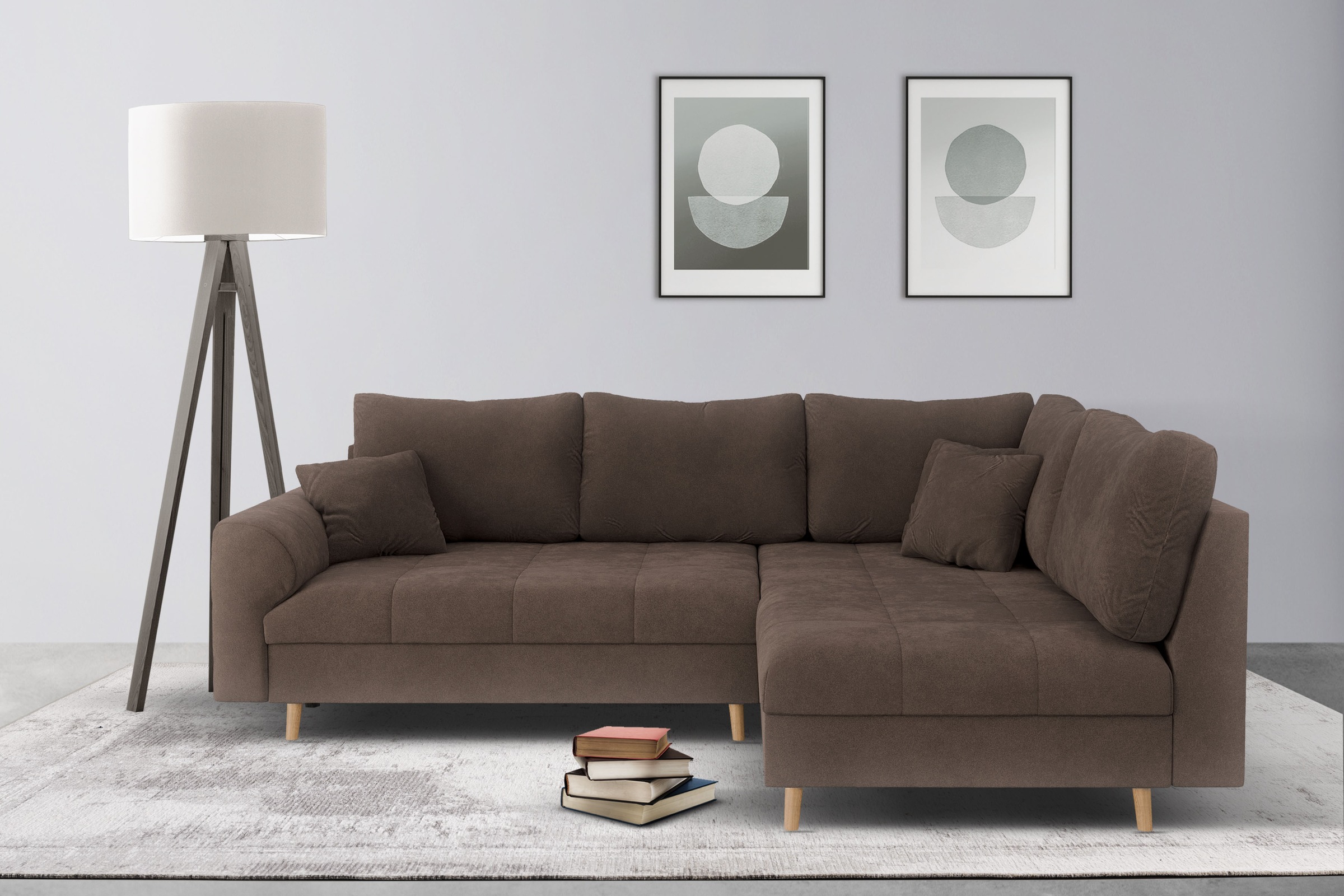 Home affaire Ecksofa »CHARRE L-Form mit Ottomane, Maße B/T/H: 231/161/81 cm«, feine Steppung, lose Rücken- und Zierkissen, auch in Cord und Bouclé