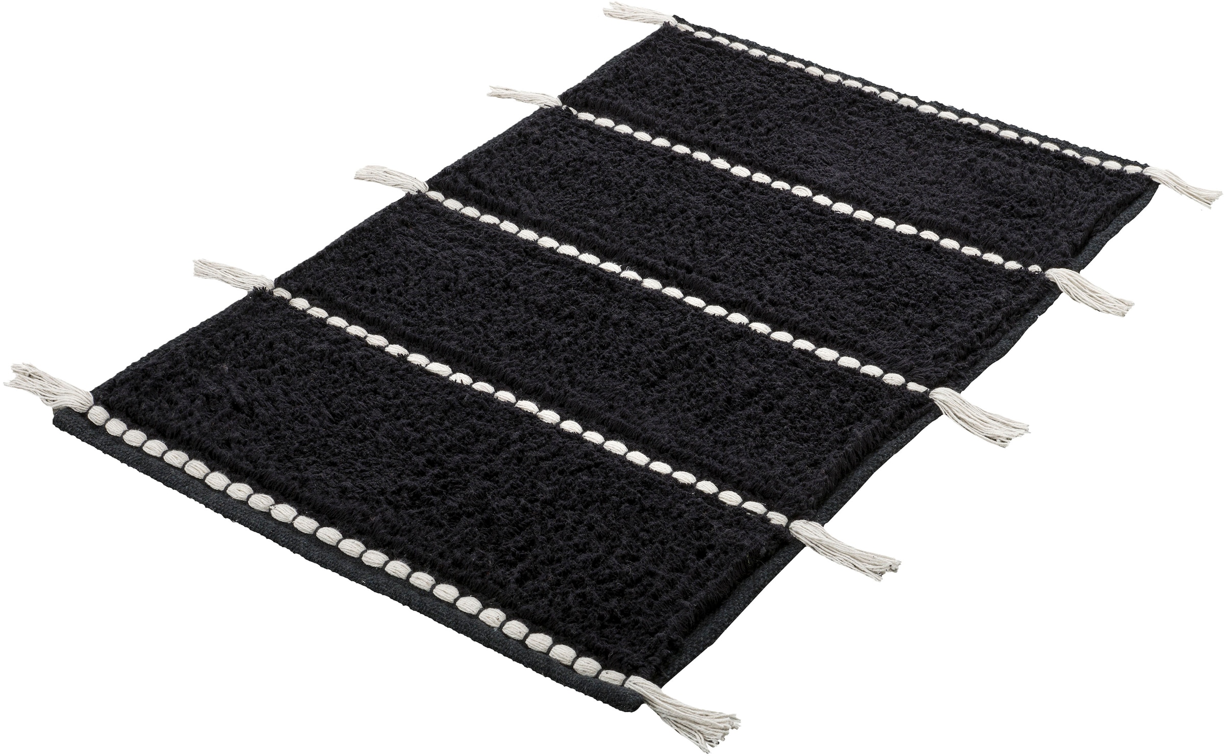 Kleine Wolke Badematte »Travis«, rutschhemmend beschichtet, fußbodenheizungsgeeignet, Badteppich, gestreift mit Quasten, reine Baumwolle, waschbar
