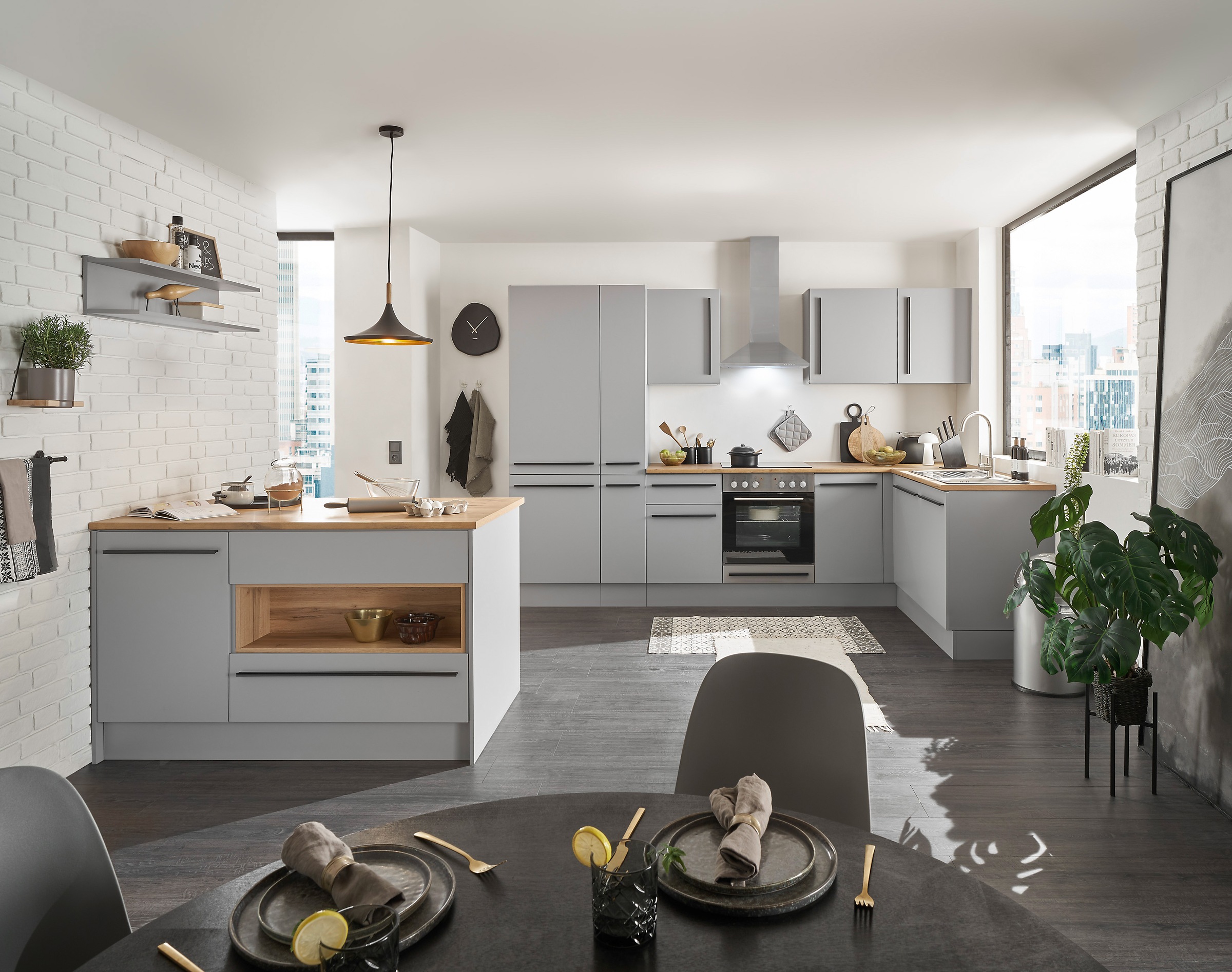 BASIC by Balculina Winkelküche »Denver, Küche BxHxT 310/115 x 211 x 60«, Breite 310 cm, wahlweise mit E-Geräten und Induktion