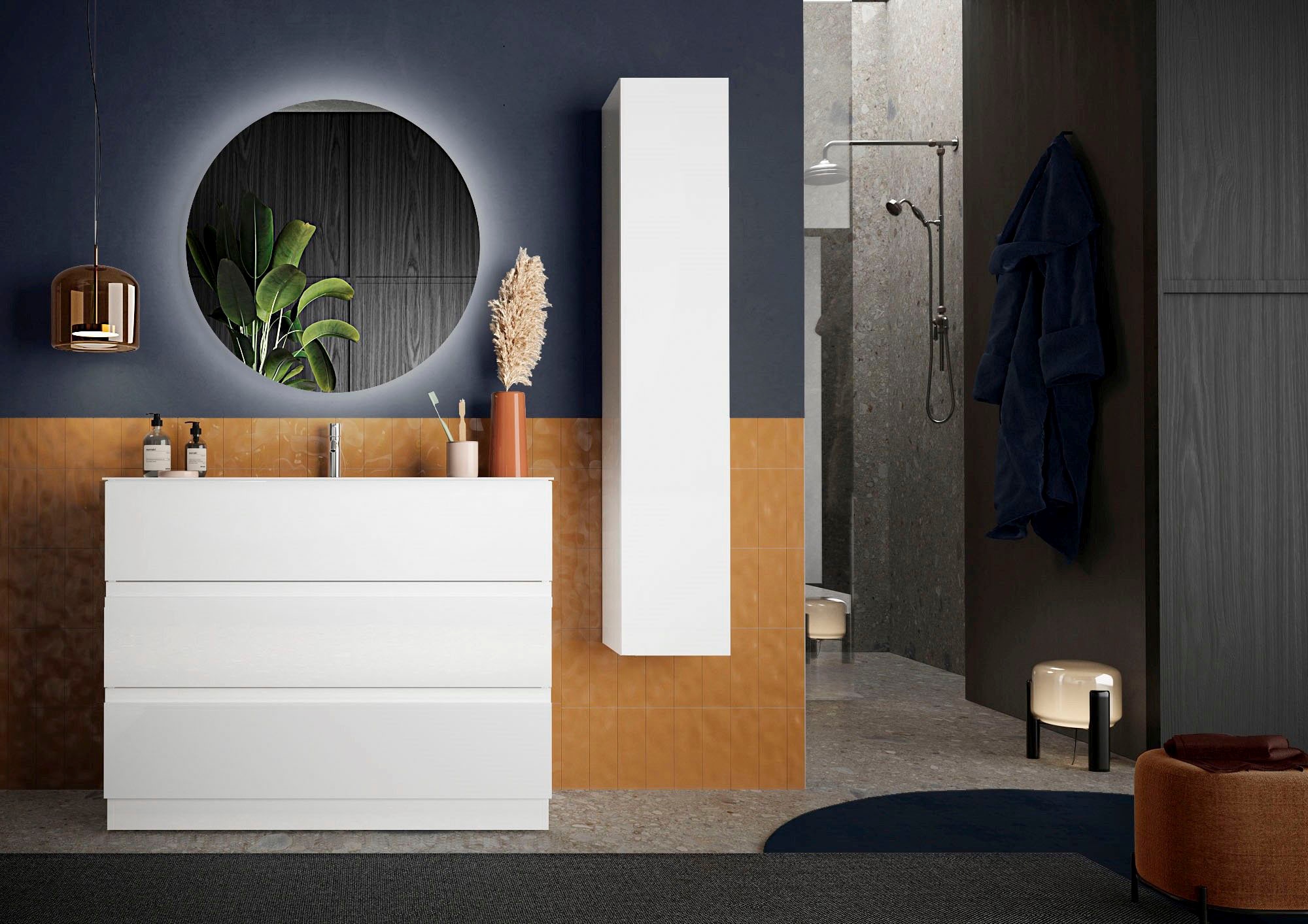 welltime Waschtisch »Start, Breite 100 cm, 2 bzw. 3 Schubkästen«, Badmöbel, Soft-Close, Keramik-Einsatzbecken, Weiß Hochglanz Lack