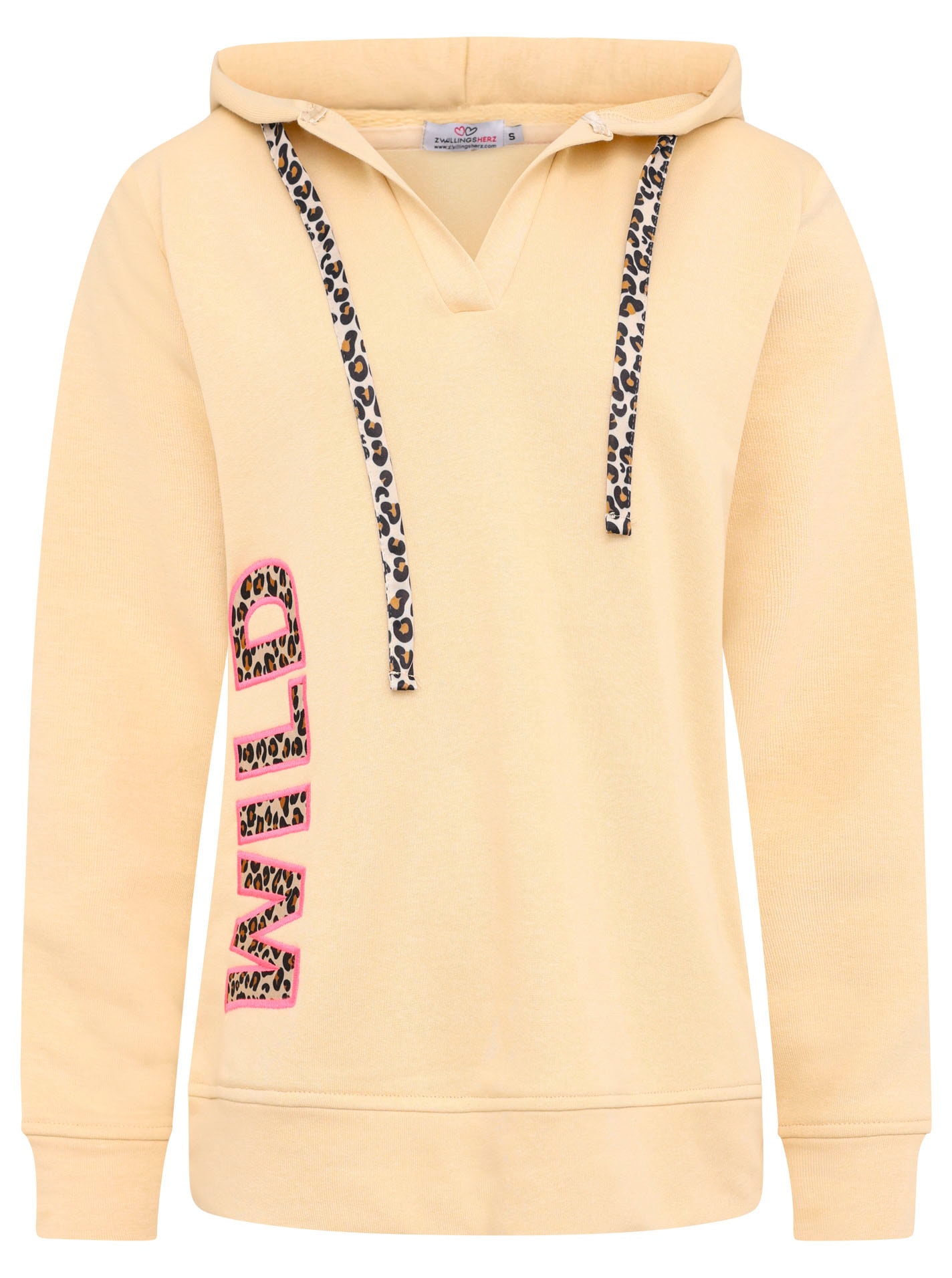 Zwillingsherz Hoodie »"Wild"«, V-Ausschnitt, Leo Applikation: WILD, Kapuze und Leo-Kordelzug