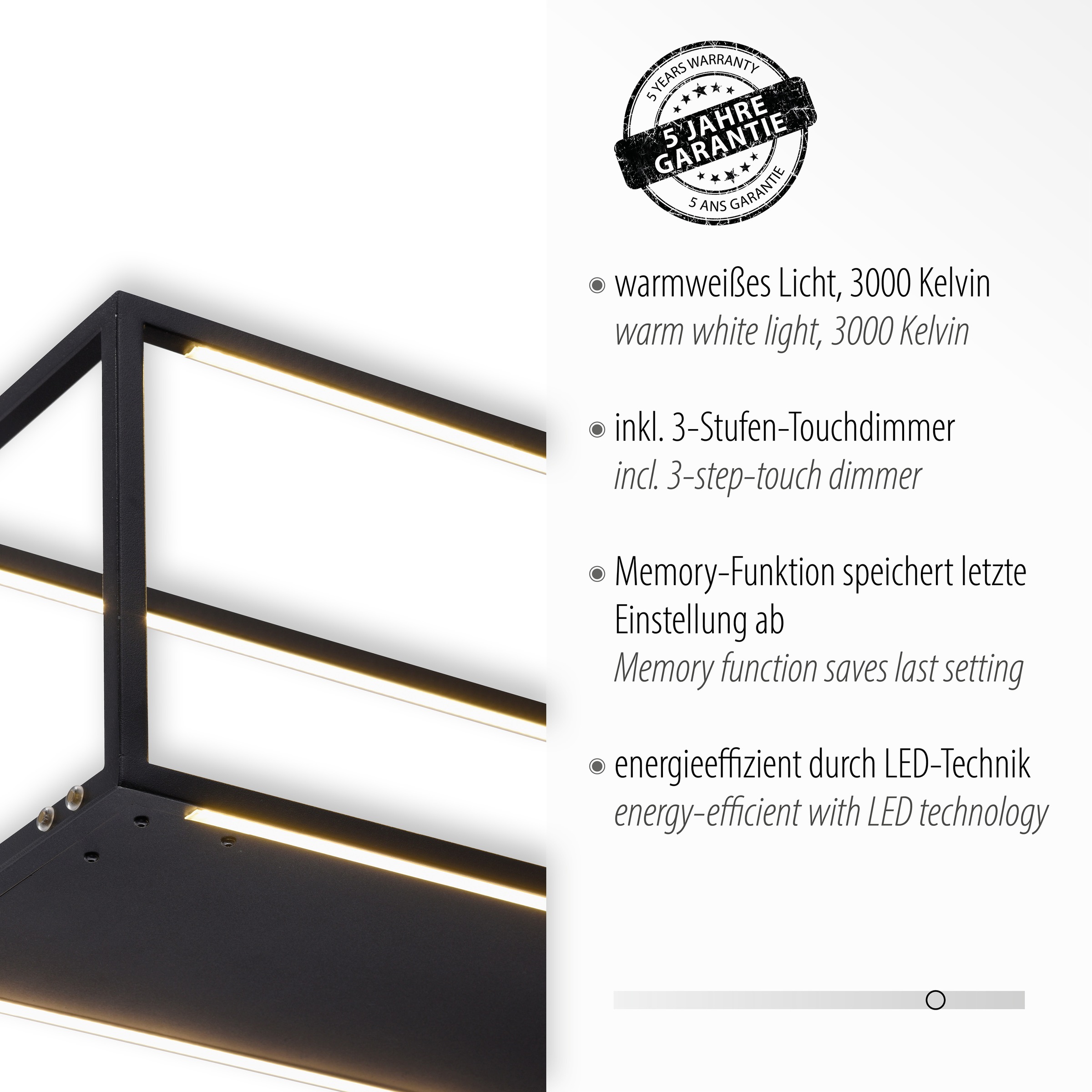 Places of Style LED Pendelleuchte »Cashel«, 4 flammig, Leuchtmittel LED-Board | LED fest integriert, LED Pendelleuchte, warmweißes Licht, 3000 K, inkl 3-Stufen-Touchdimmer