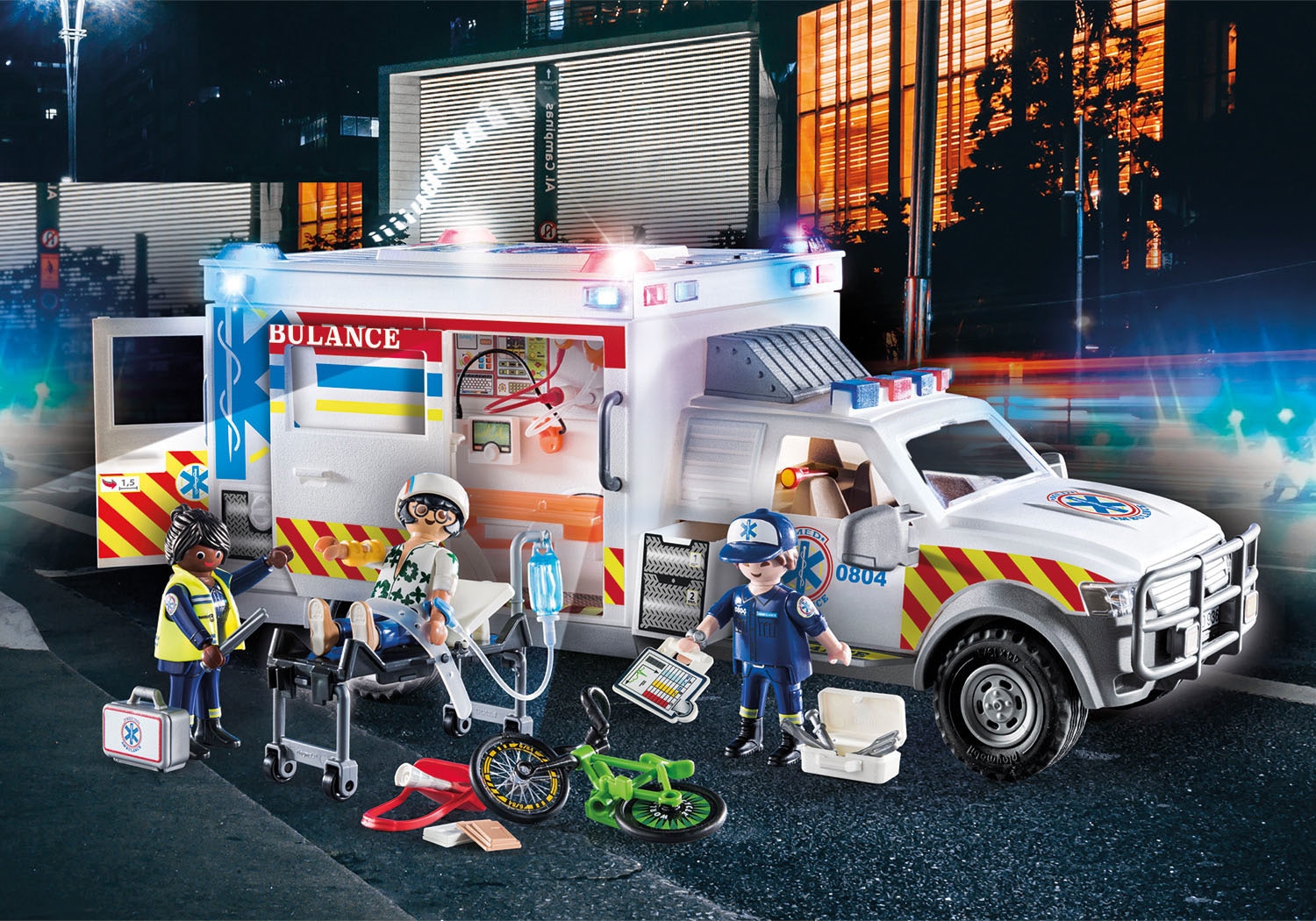 Playmobil® Konstruktions-Spielset »Rettungs-Fahrzeug: US Ambulance (70936), City Action«, (93 St.), mit Licht- und Soundeffekten, Made in Germany