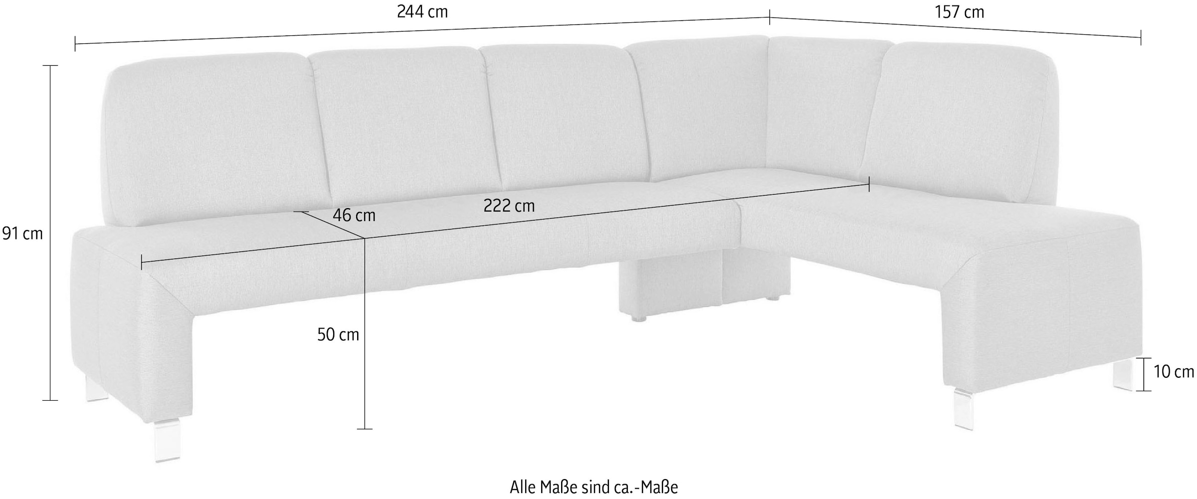 exxpo - sofa fashion Eckbank »Intenso, modern, wahlweise in Leder oder Textil, 244/157 cm (B/T)«, hohe Bodenfreiheit, frei im Raum stellbar, hoher Sitzkomfort